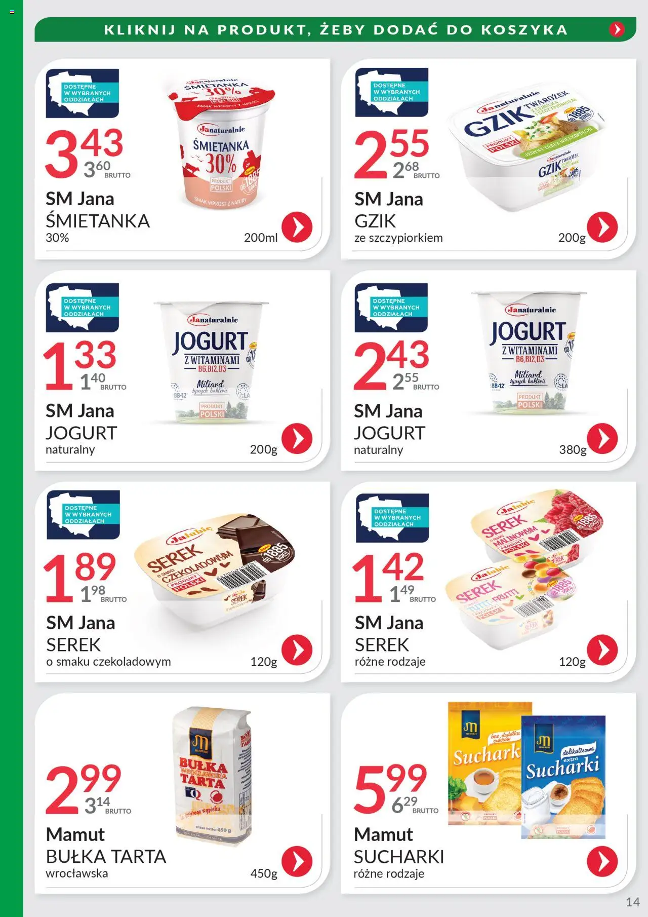 Eurocash Gazetka - Oferta Południe od 08.06.2025 | Strona: 14 | Produkty: Serek, Jogurt naturalny, Bułka, Jogurt