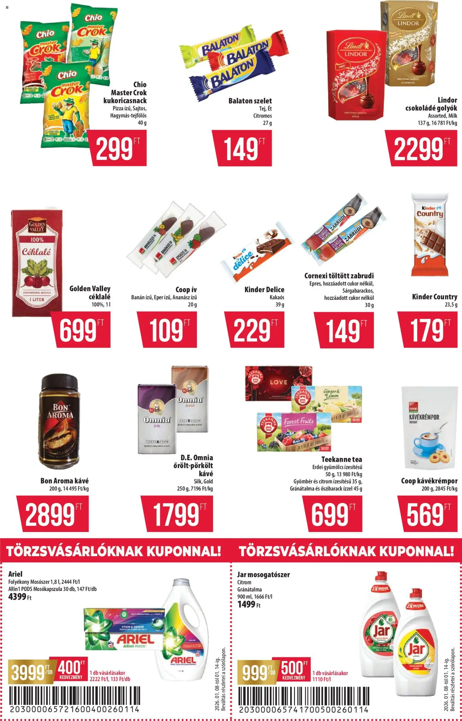 COOP akciós ujság - amely érvényes a következő dátumtól: 08.01.2026 | Oldal: 10 | Termékek: Ariel, Pizza, Tea, Eper