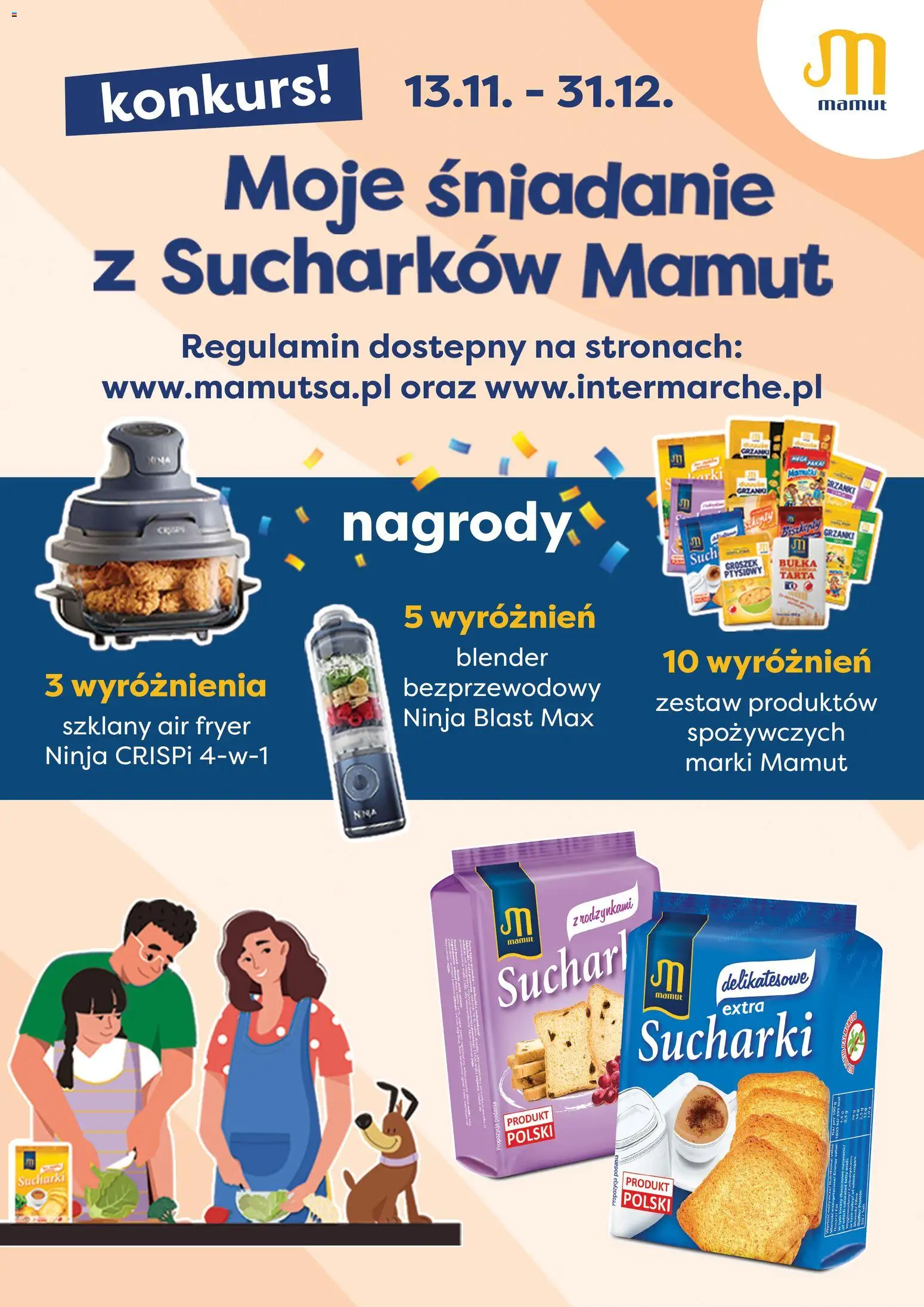 Intermarche Konkurs - Moje śniadanie z sucharków Mamut od 13.11.2025 | Strona: 1 | Produkty: Groszek, Bułka, Blender