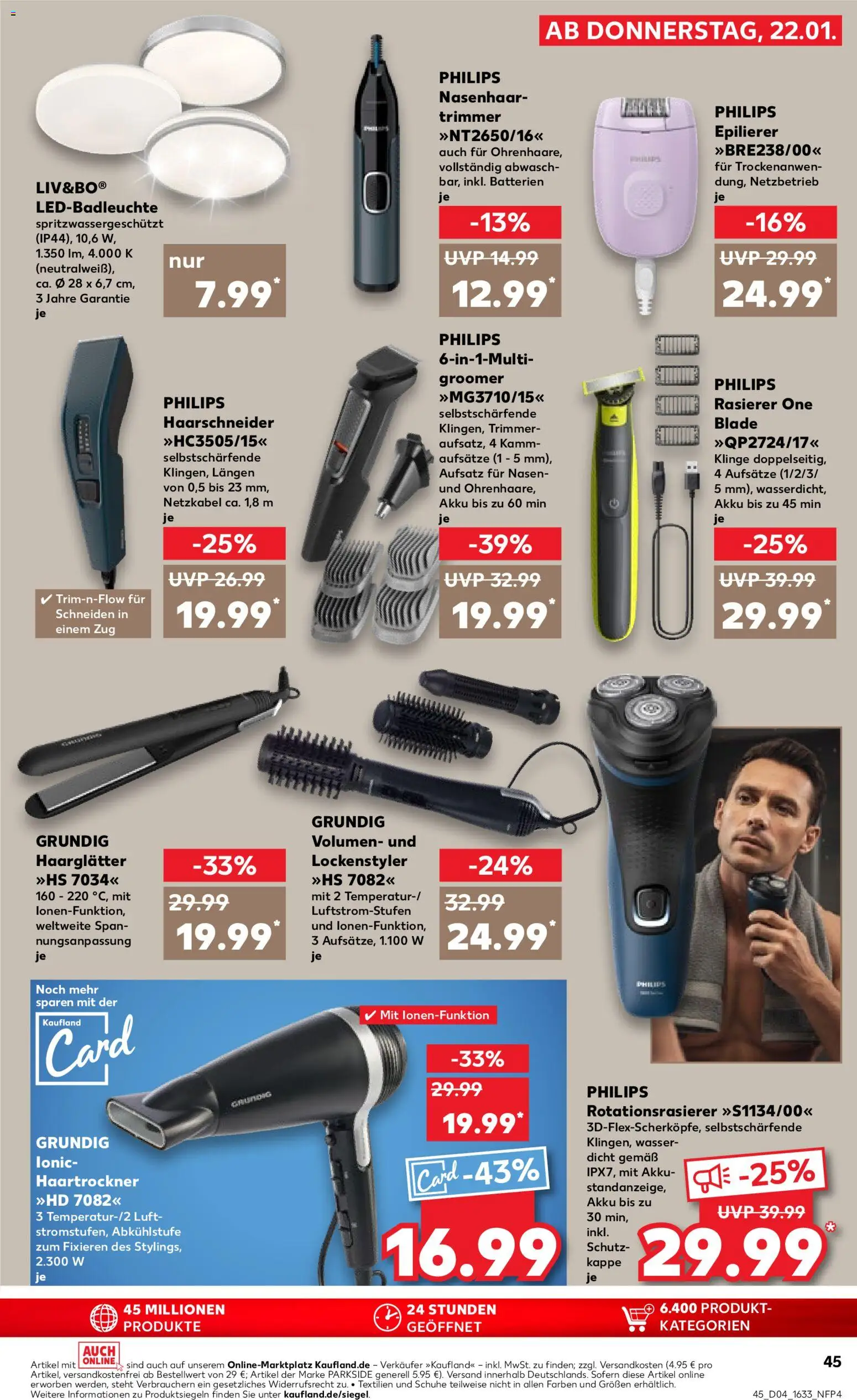 Kaufland Prospekt 	 – gültig ab 22.01.2026 | Seite: 45 | Produkte: Philips, Rasierer, Haartrockner, Batterien