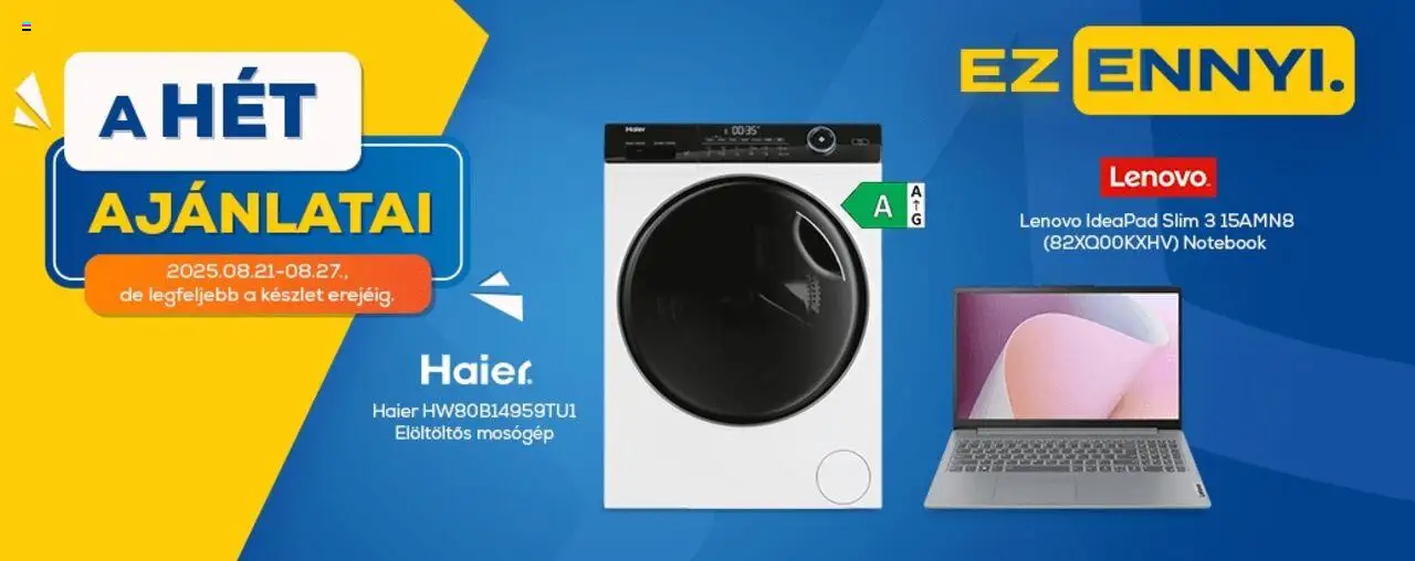 Euronics akciós ujság - amely érvényes a következő dátumtól: 21.08.2025 | Oldal: 3 | Termékek: Mosógép, Elöltöltős mosógép