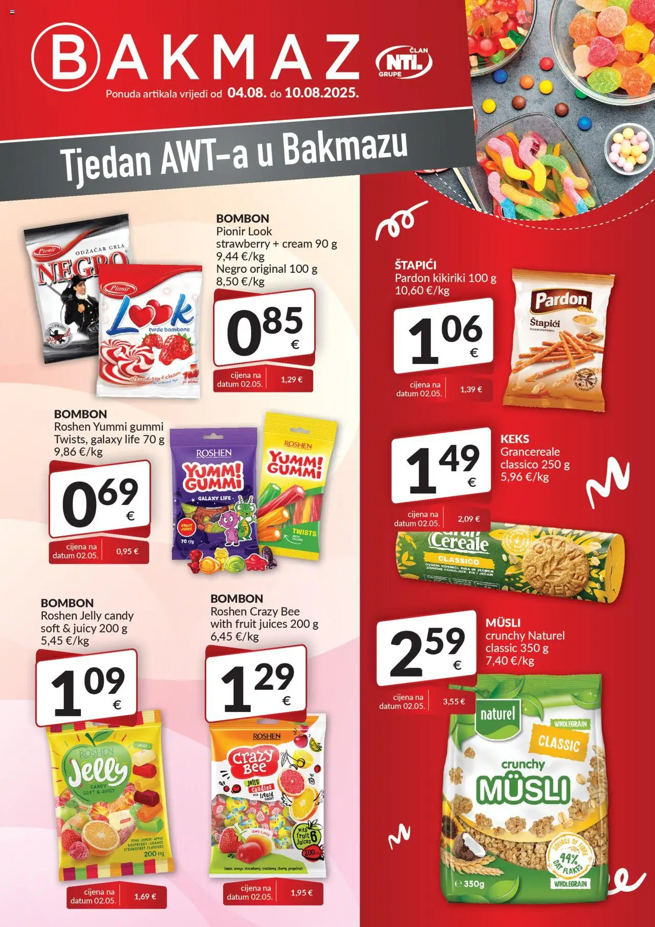 Bakmaz katalog | vrijedi od 04.08.2025 | Stranica: 1 | Proizvodi: Musli, Keks, Kikiriki, Štapići