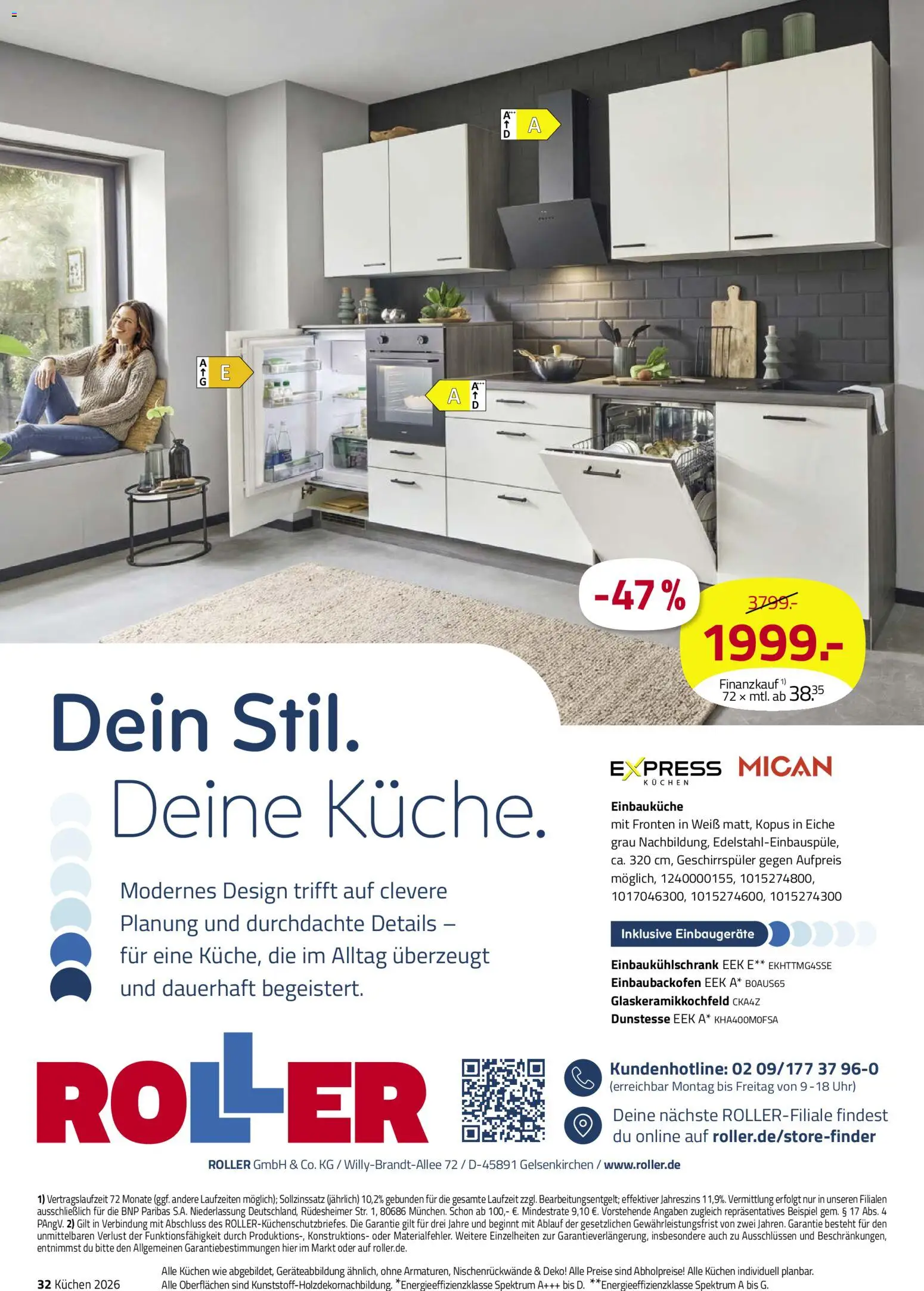 Roller Deine Küche 2026 – gültig ab 19.03.2026 | Seite: 32 | Produkte: Geschirrspüler, Einbauküche, Kuchen, Uhr