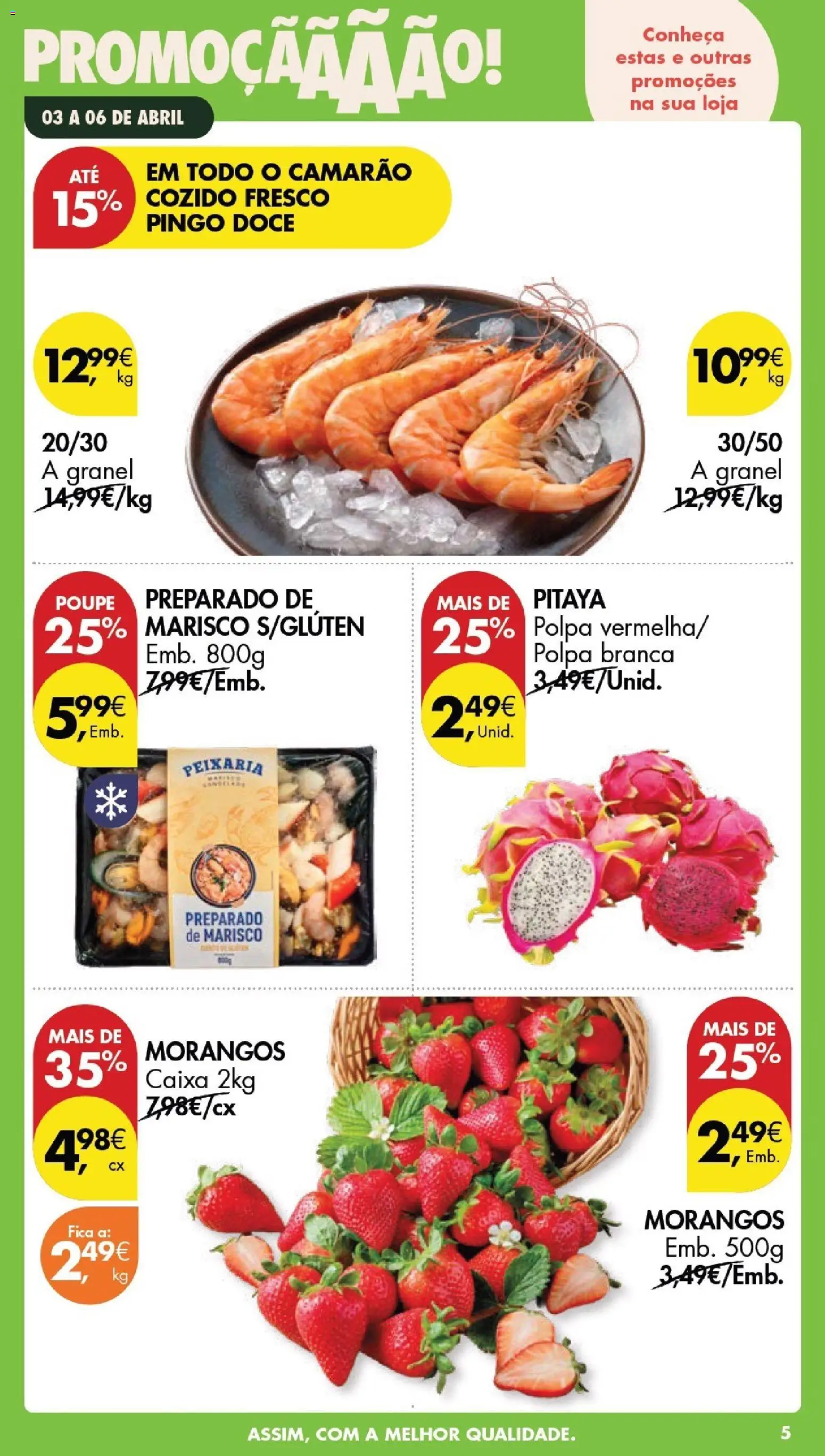 Pingo Doce Poupe este Fim de Semana │ válido de 03.04.2026 | Página: 5 | Produtos: Camarão, Caixa, Morangos
