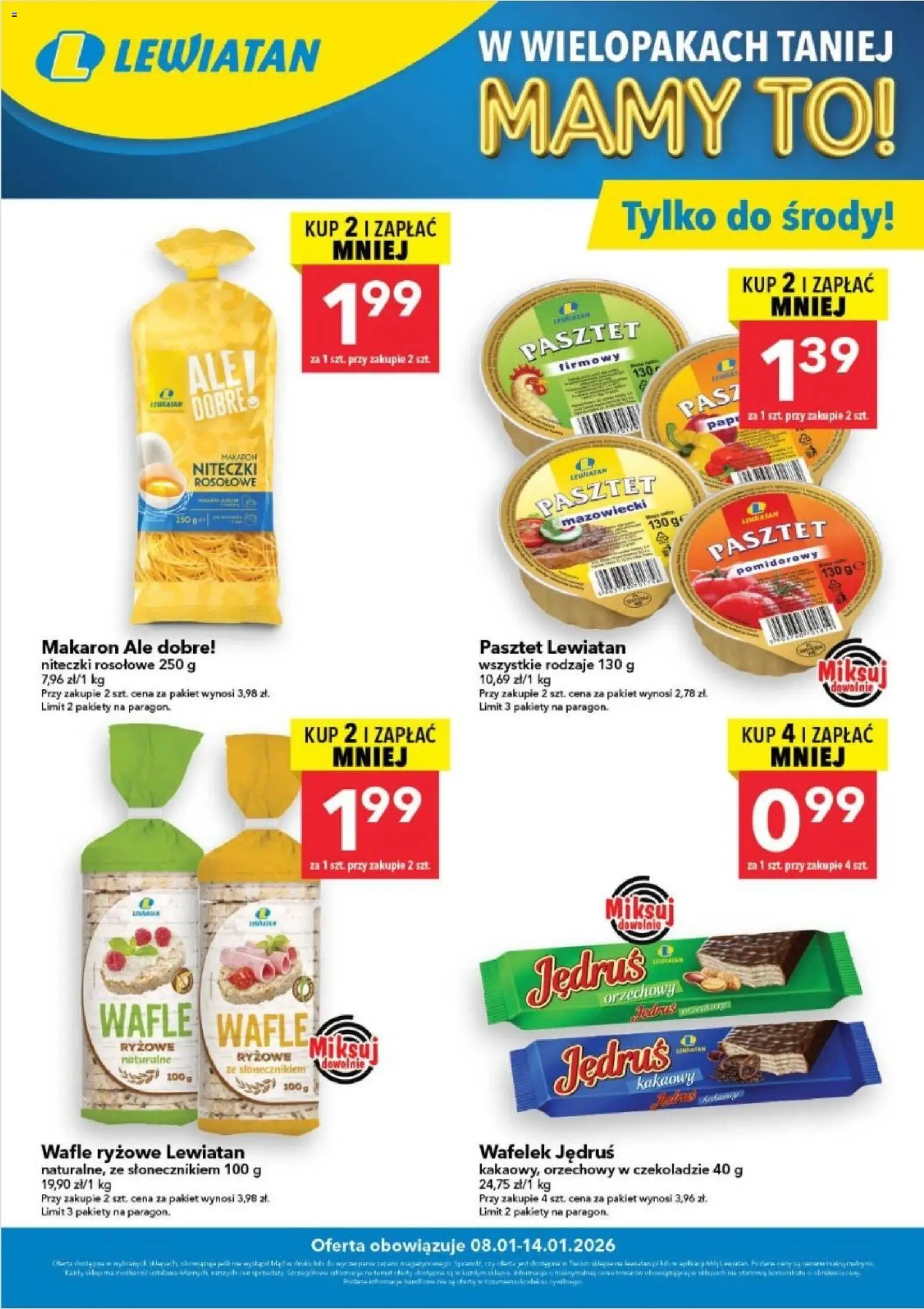 Lewiatan gazetka - Kupuj i zyskaj więcej od 08.01.2026 | Strona: 1 | Produkty: Wafle, Wafle ryżowe, Makaron