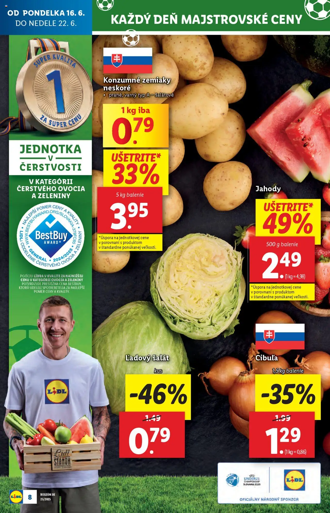 Lidl leták │ platný od 16.06.2025 | Strana: 12 | Produkty: Jahody, Šalát, Zemiaky, Cibuľa