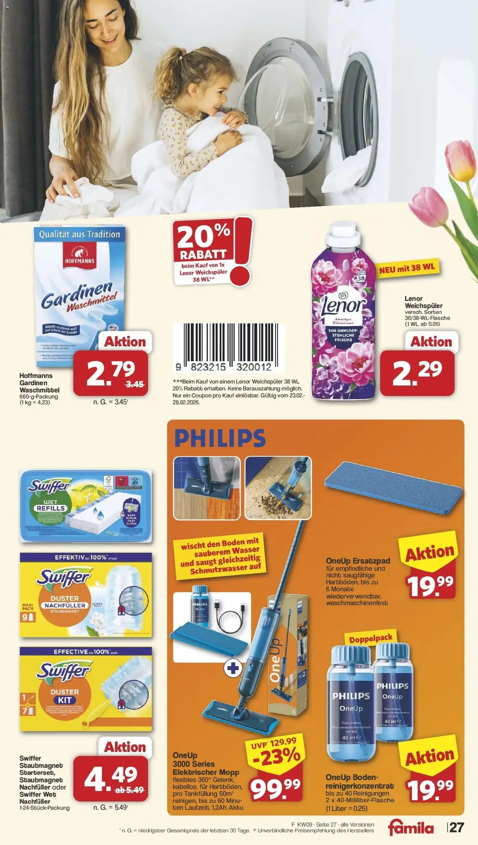 Famila Nordwest Wochenangebote – gültig ab 23.02.2026 | Seite: 28 | Produkte: Lenor, Philips, Wasser, Weichspüler