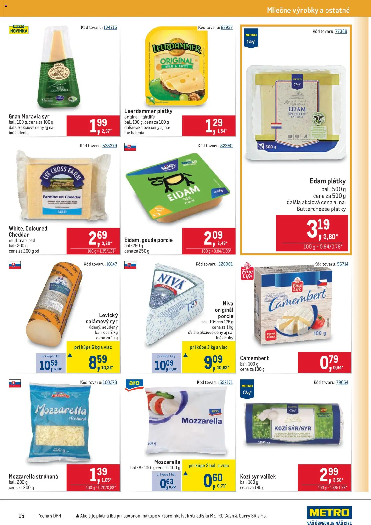 Nové Metro akcie – leták je platný od 10.12.2025 | Strana: 15 | Produkty: Syr, Gouda, Eidam, Mozzarella