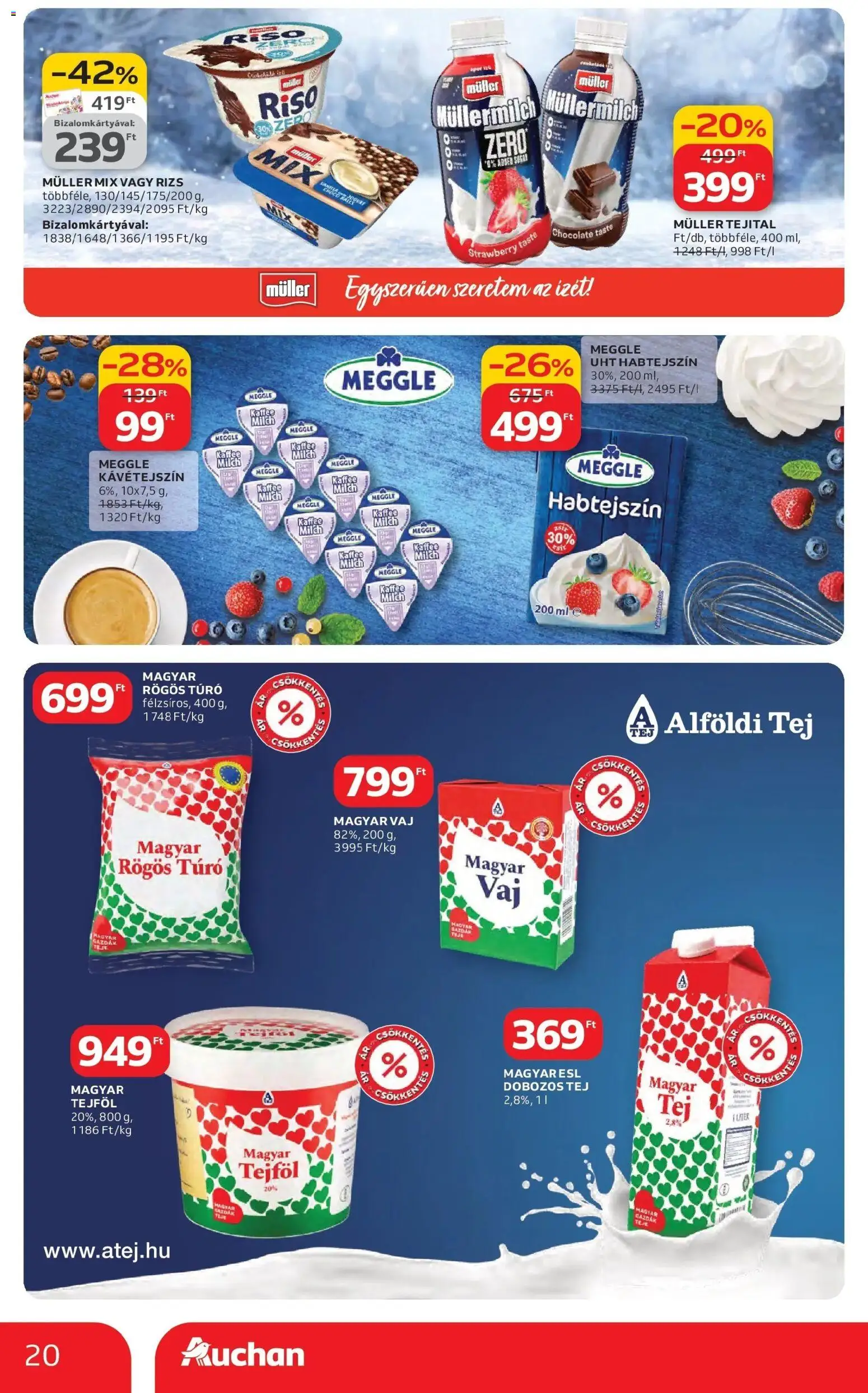 Auchan akciós ujság - amely érvényes a következő dátumtól: 26.02.2026 | Oldal: 20 | Termékek: Kávétejszín, Rögös túró, Vaj, Túró