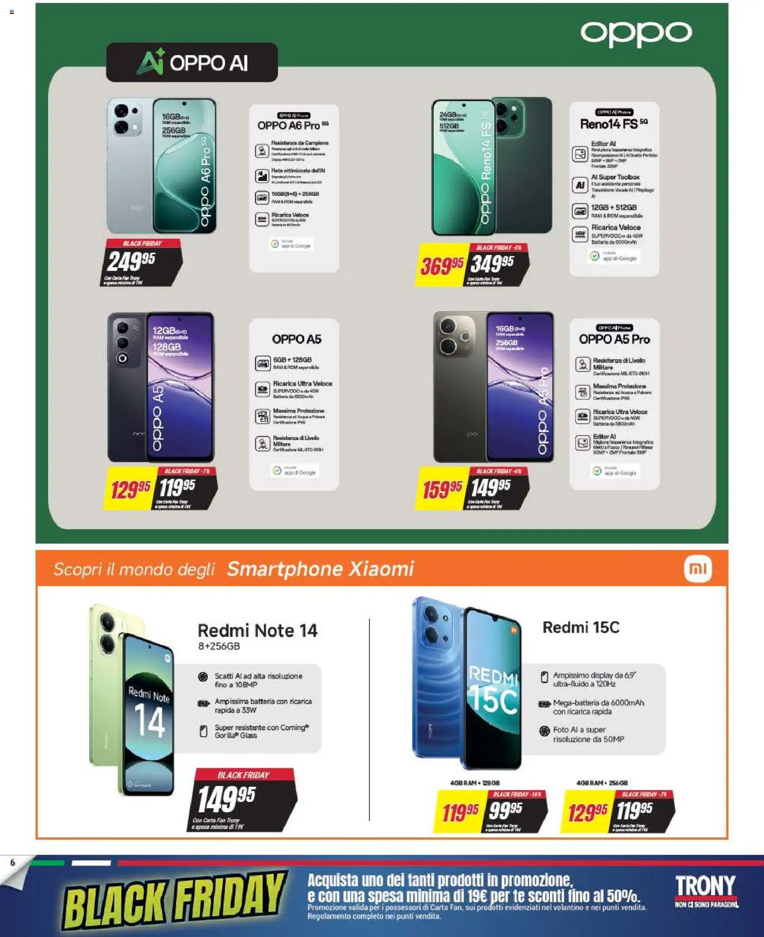Volantino Trony del 25.11.2025 | Pagina: 6 | Prodotti: Acqua, Smartphone, Fan, Batteria