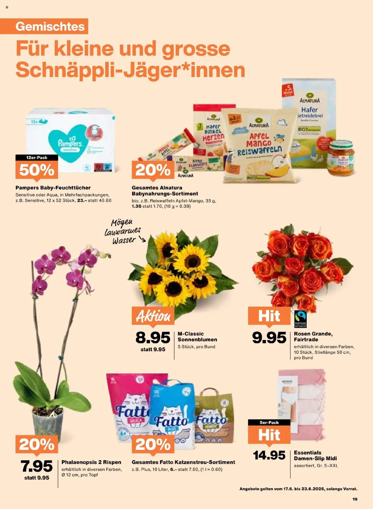 Migros Aktionen ab 17.06.2025 | Seite: 19 | Produkte: Äpfel, Mango, Wasser, Pampers