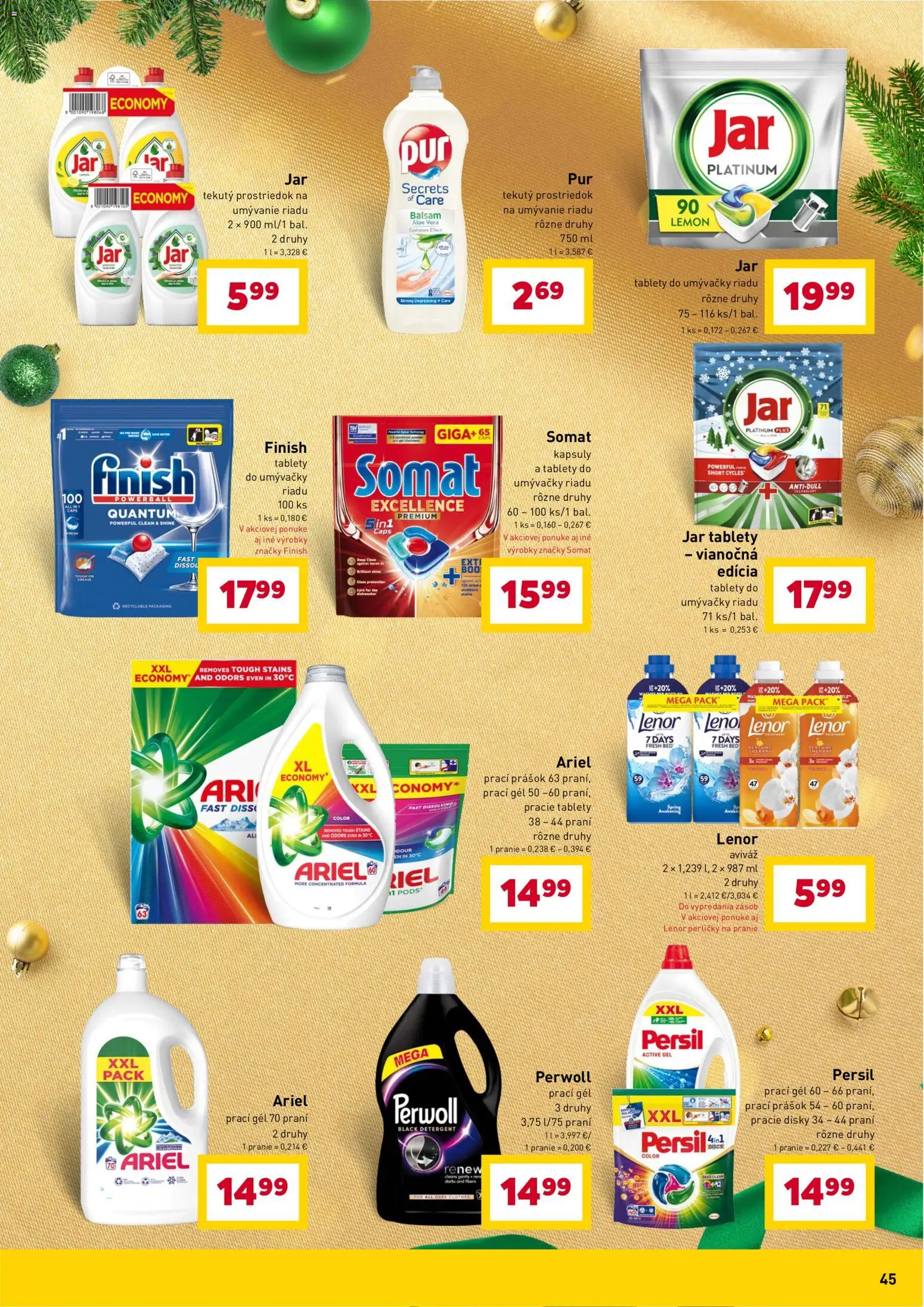 Nové Billa akcie – leták je platný od 10.12.2025 | Strana: 45 | Produkty: Persil, Aviváž, Ariel, Jar