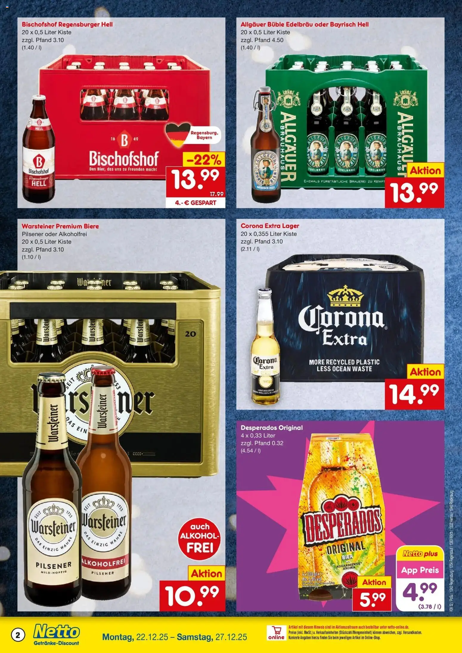 Netto Marken-Discount prospekt Wörth-Donau	 – gültig ab 22.12.2025 | Seite: 2 | Produkte: Bier, Warsteiner, Desperados