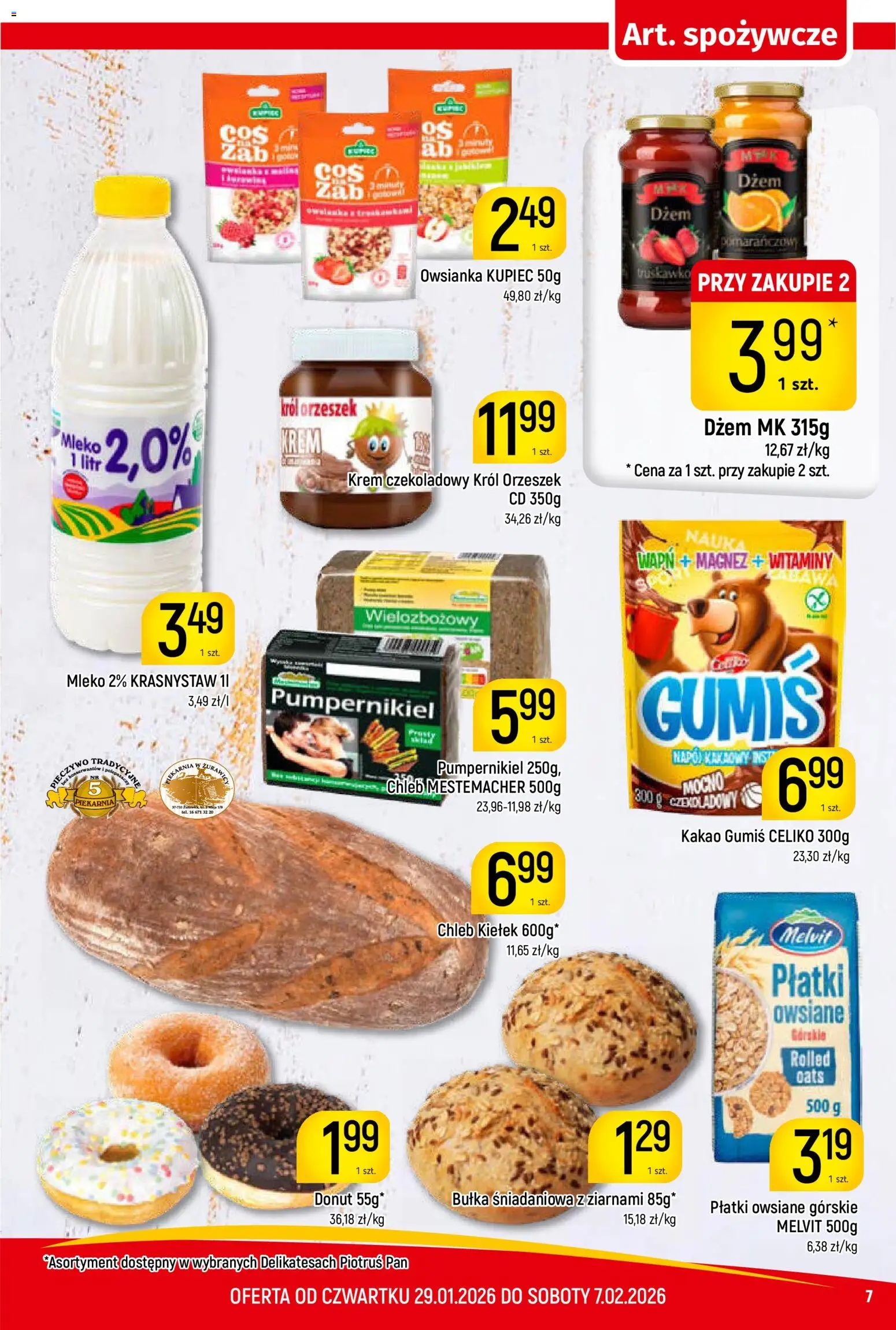 Piotruś Pan Gazetka od 29.01.2026 | Strona: 7 | Produkty: Owsianka, Kakao, Piekarnia, Bułka