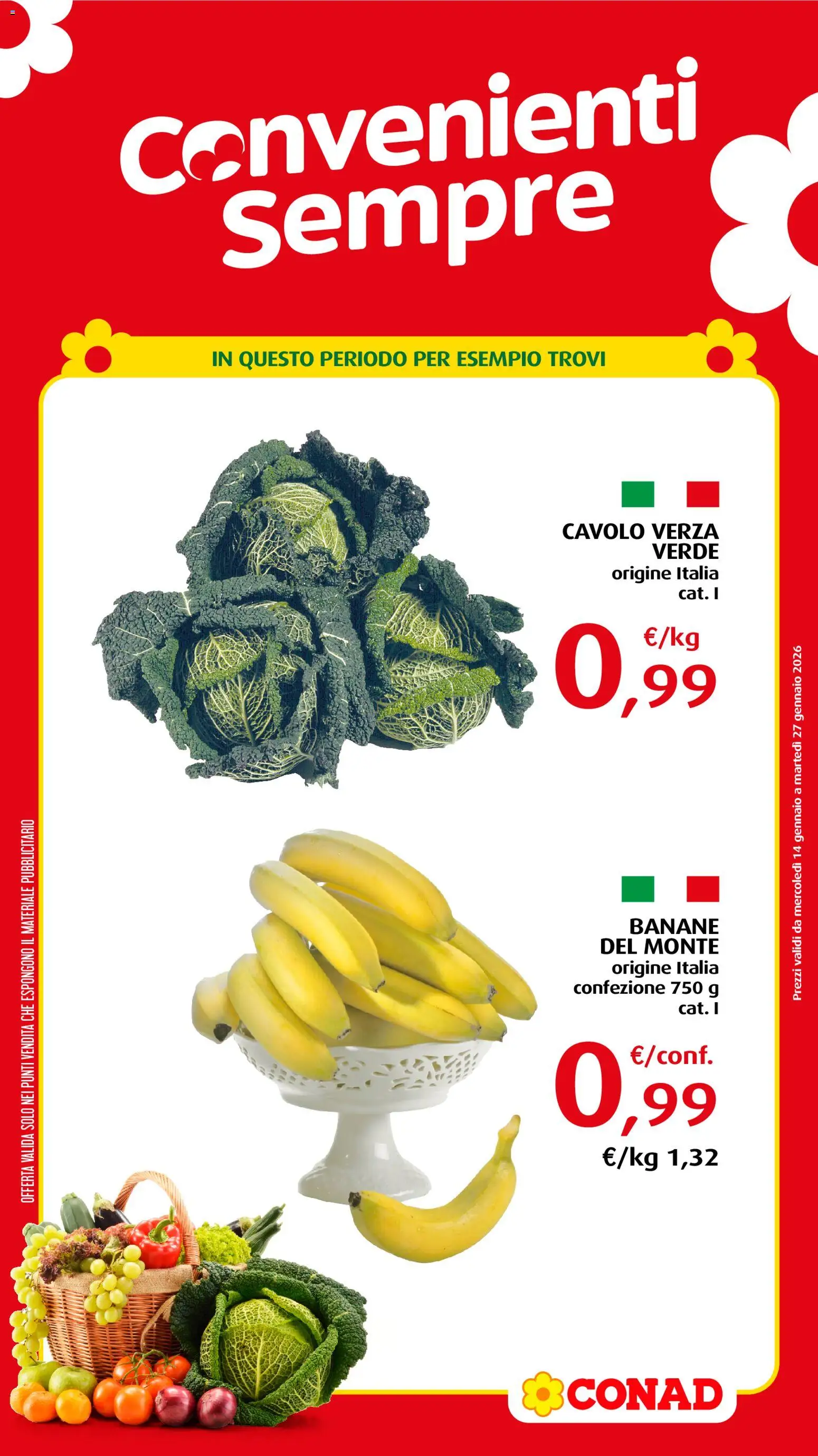 Volantino Conad del 14.01.2026 | Pagina: 3 | Prodotti: Banane, Cavolo
