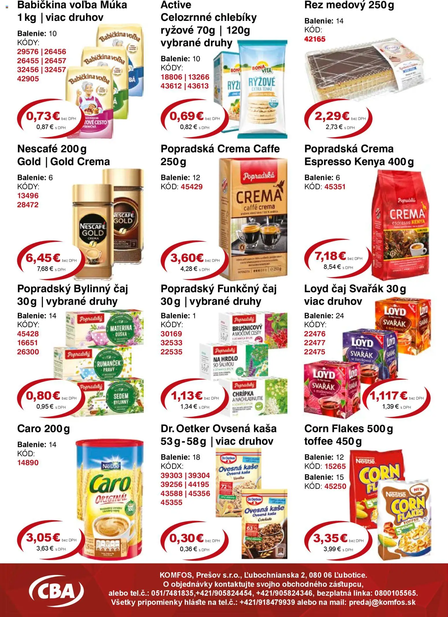Nové CBA Komfos akcie – leták je platný od 23.10.2025 | Strana: 6 | Produkty: Čaj, Caro, Múka, Nescafé Gold