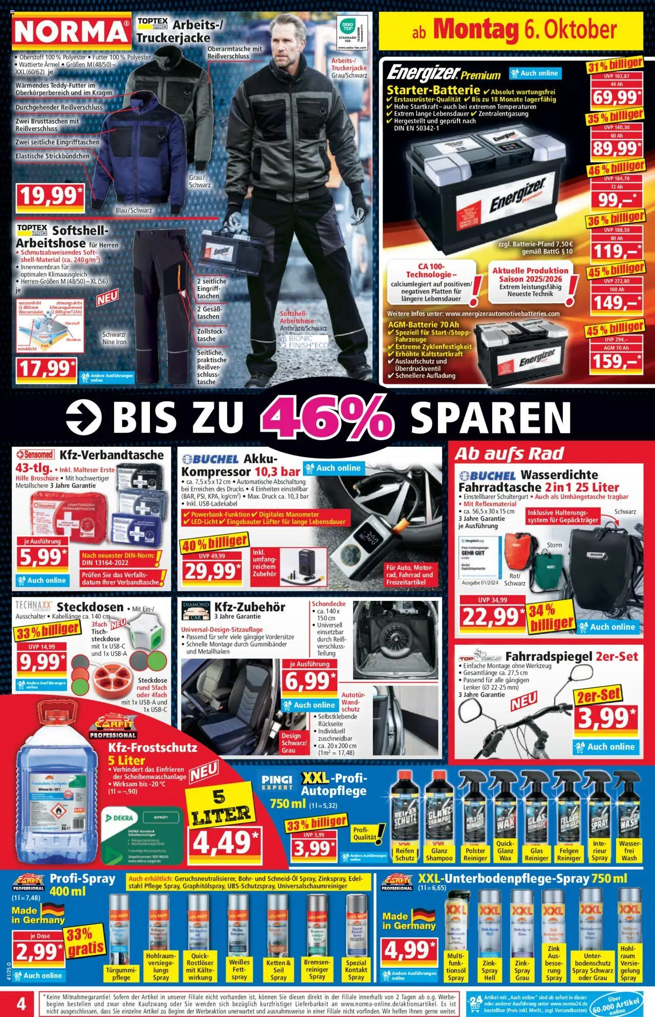 Norma Prospekt 	 – gültig ab 06.10.2025 | Seite: 4 | Produkte: Tasche, Manometer, Shampoo, Wasser