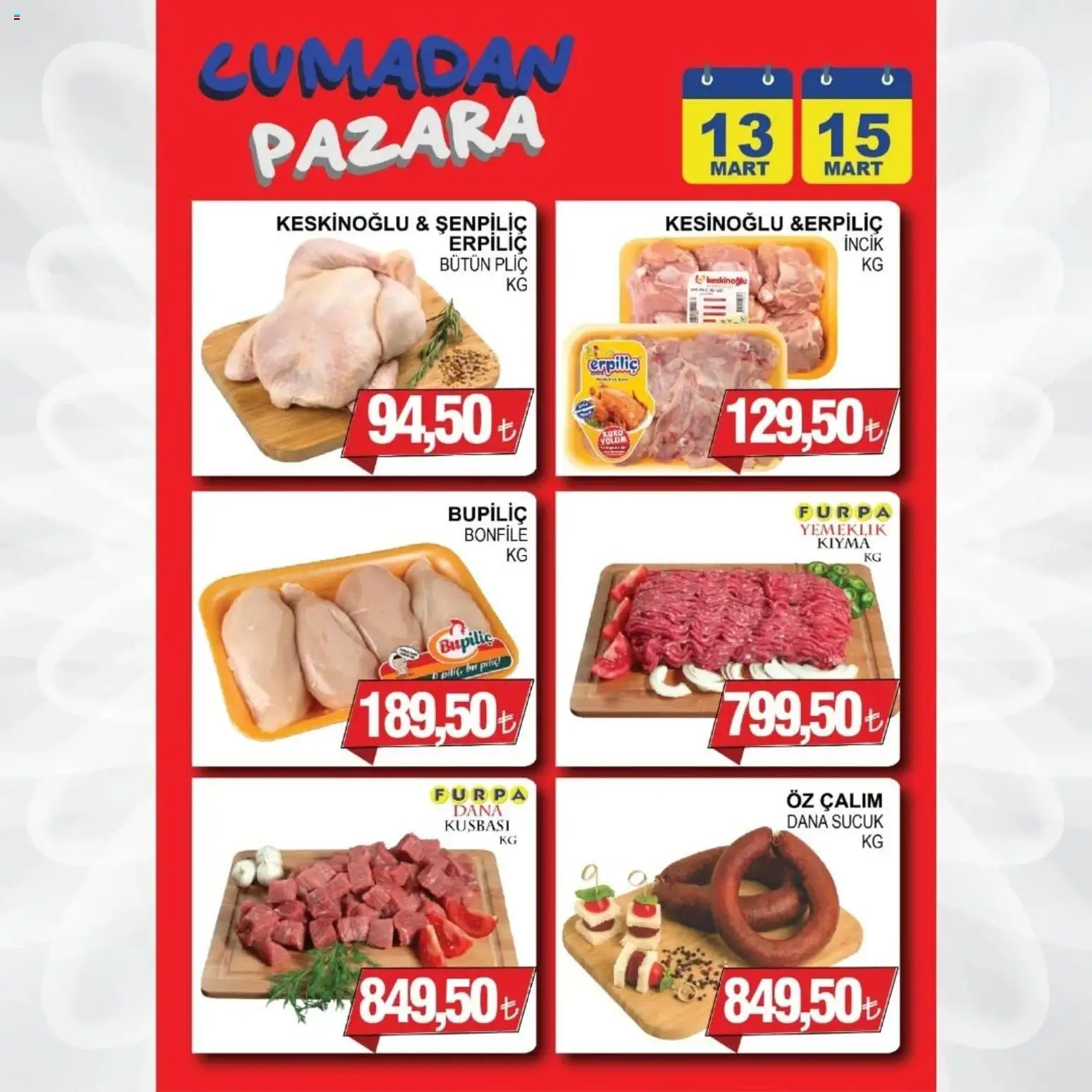Furpa - Cuma’dan Pazar’a Katalog - 13.03.2026 tarihinden itibaren geçerlidir | Sayfa: 1 | Ürünler: Kıyma, Dana kuşbaşı, Sucuk