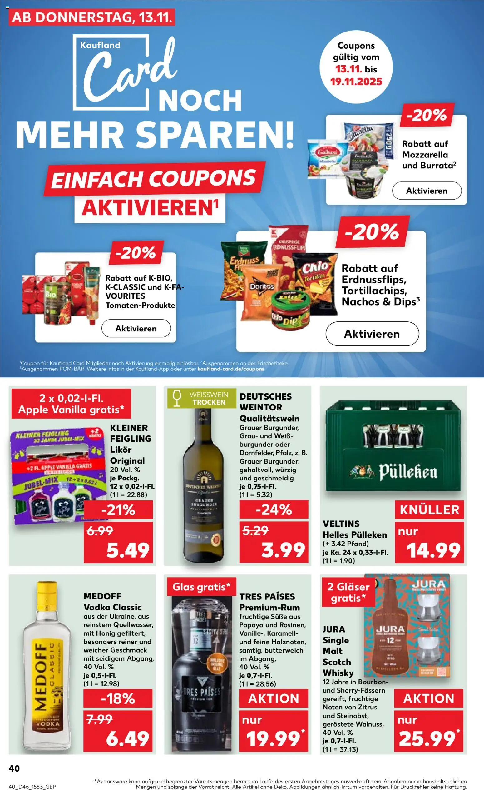 Kaufland prospekt Kiel	 – gültig ab 13.11.2025 | Seite: 40 | Produkte: Weißwein, Kleiner feigling, Apple, Vodka