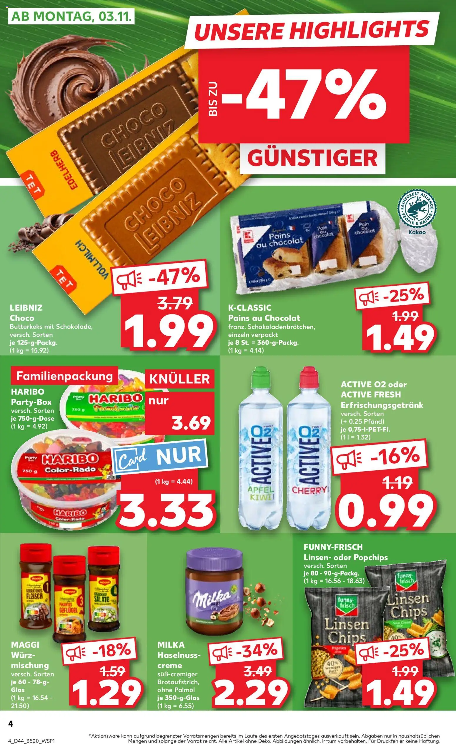 Kaufland prospekt Jena	 – gültig ab 02.11.2025 | Seite: 4 | Produkte: Haribo, Äpfel, Milka, Chips