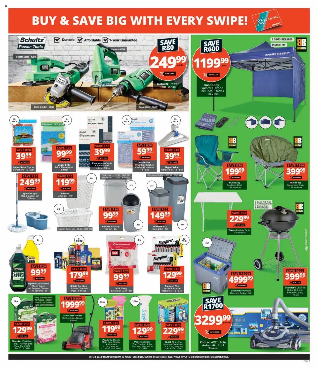 Checkers - Hyper Price Drop Promotion │ valid from 20.08.2025 | Page: 3 | Products: Grill, Mower, Drill, Enamel
