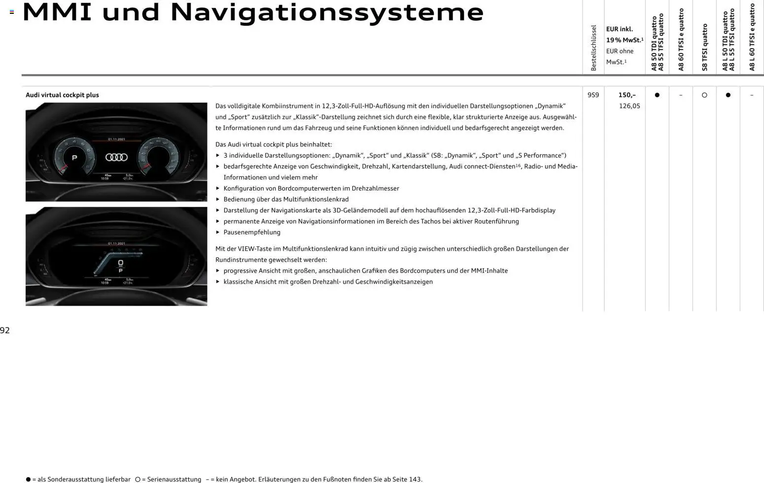 Audi A8 – gültig ab 28.10.2025 | Seite: 92