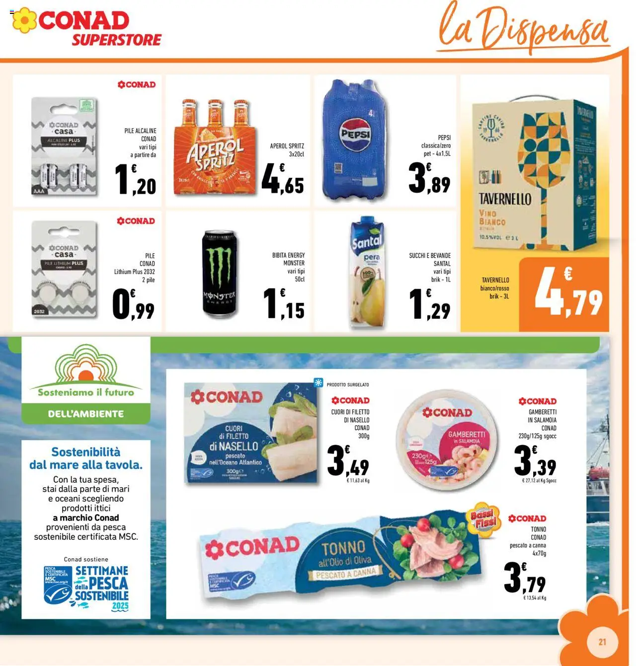 Volantino Conad del 08.10.2025 | Pagina: 21 | Prodotti: Pile, Pera, Nasello, Gamberetti