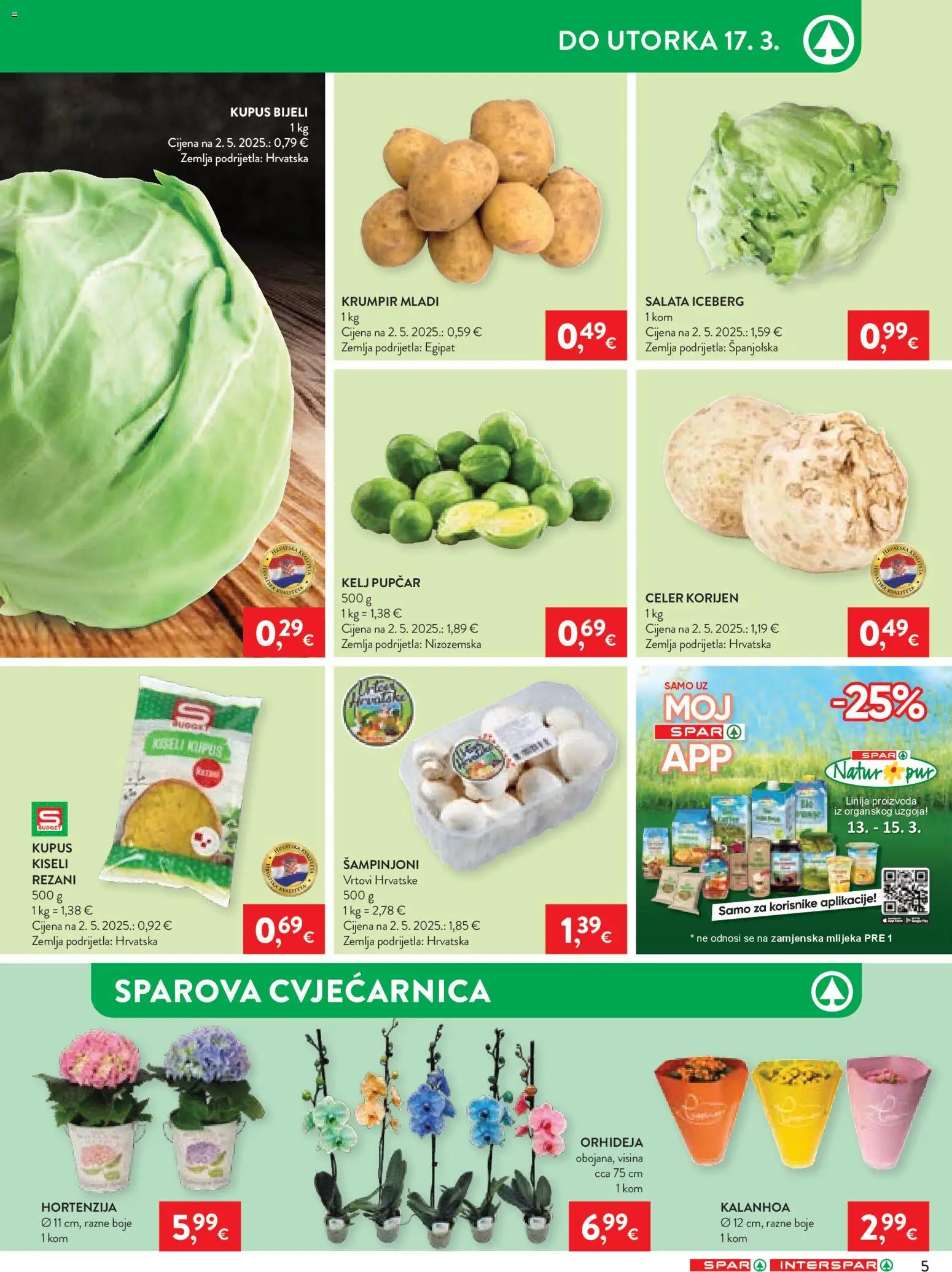 Spar katalog | vrijedi od 08.03.2026 | Stranica: 5 | Proizvodi: Kelj, Šampinjoni, Salata, Kupus