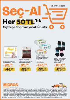08.01.2026 tarihinden itibaren geçerli olan Migros kataloğu önizlemesi | Sayfa: 2 | Ürünler: Kahve, Portakal, Çorap, Ocak