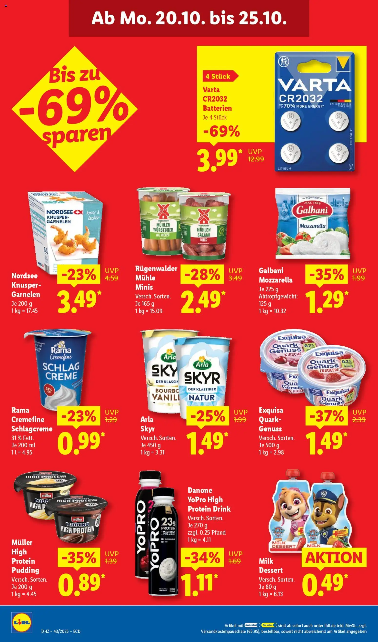Lidl - Prospekt – gültig ab 20.10.2025 | Seite: 18 | Produkte: Mozzarella, Rama cremefine, Garnelen, Pudding