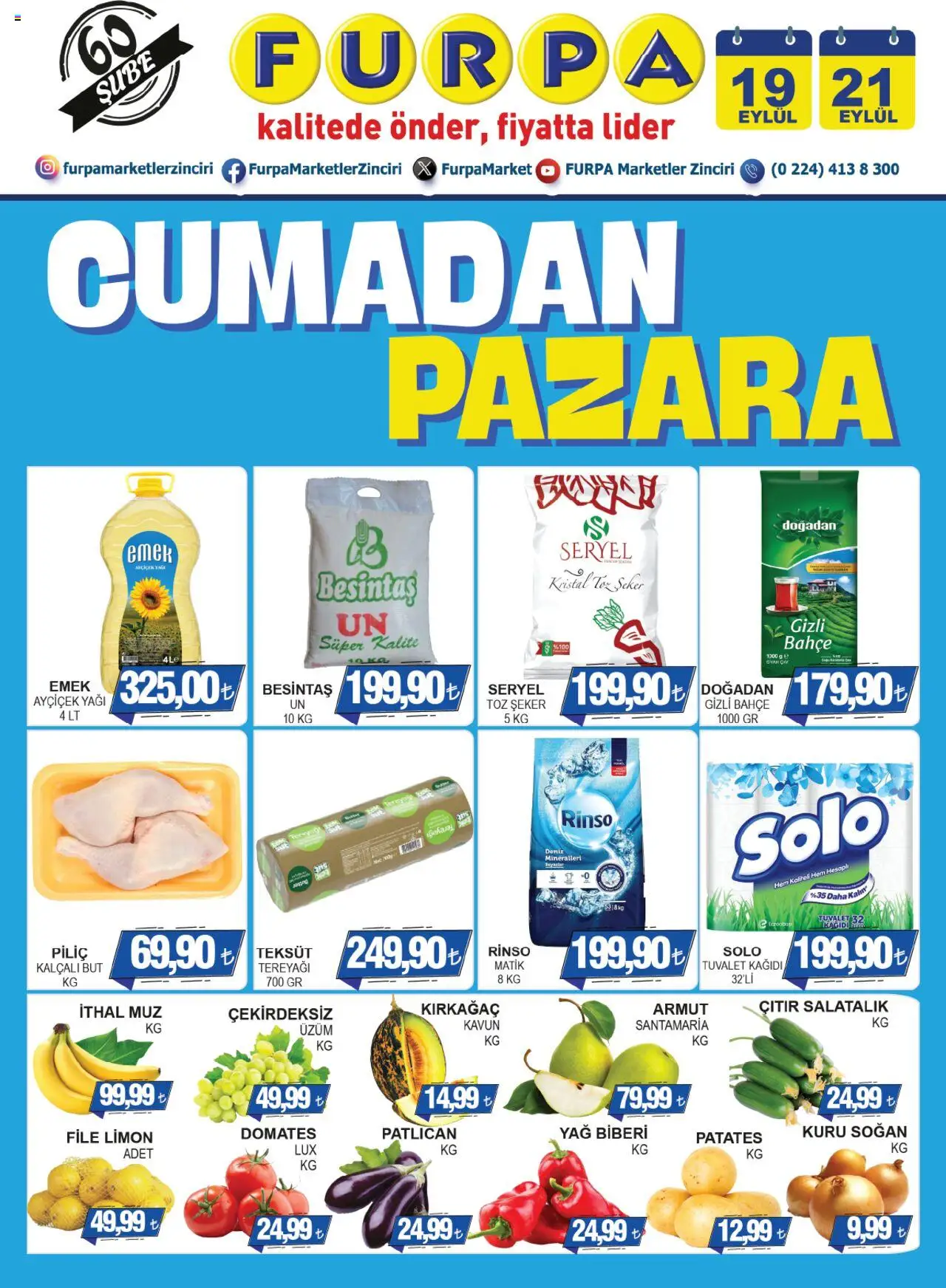 Furpa İndirim Bülteni - 19.09.2025 tarihinden itibaren geçerlidir | Sayfa: 1 | Ürünler: Tereyağı, Domates, Patlıcan, Tuvalet kağıdı