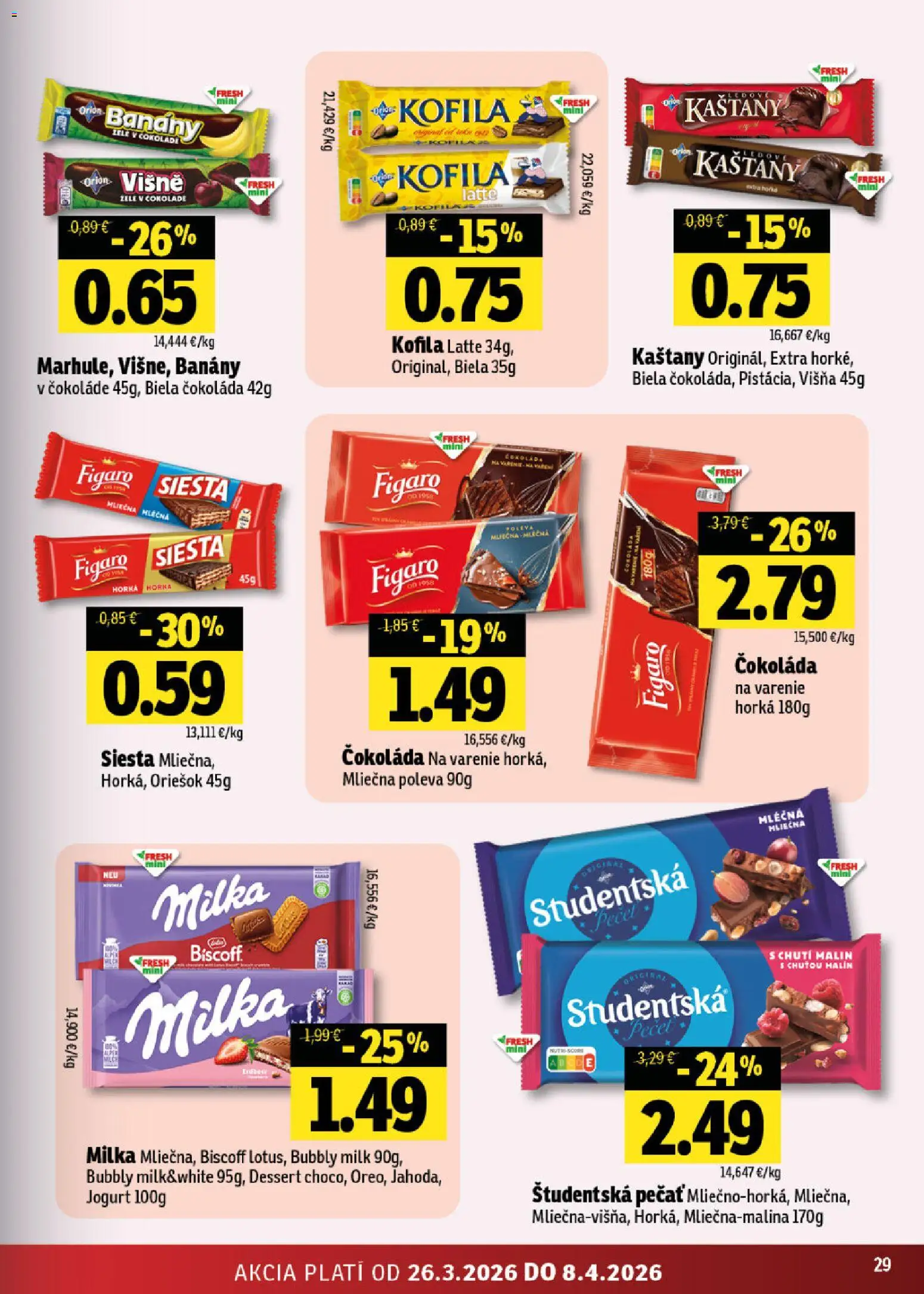 Nové Fresh akcie – leták je platný od 26.03.2026 | Strana: 29 | Produkty: Jogurt, Banány, Študentská pečať, Višne