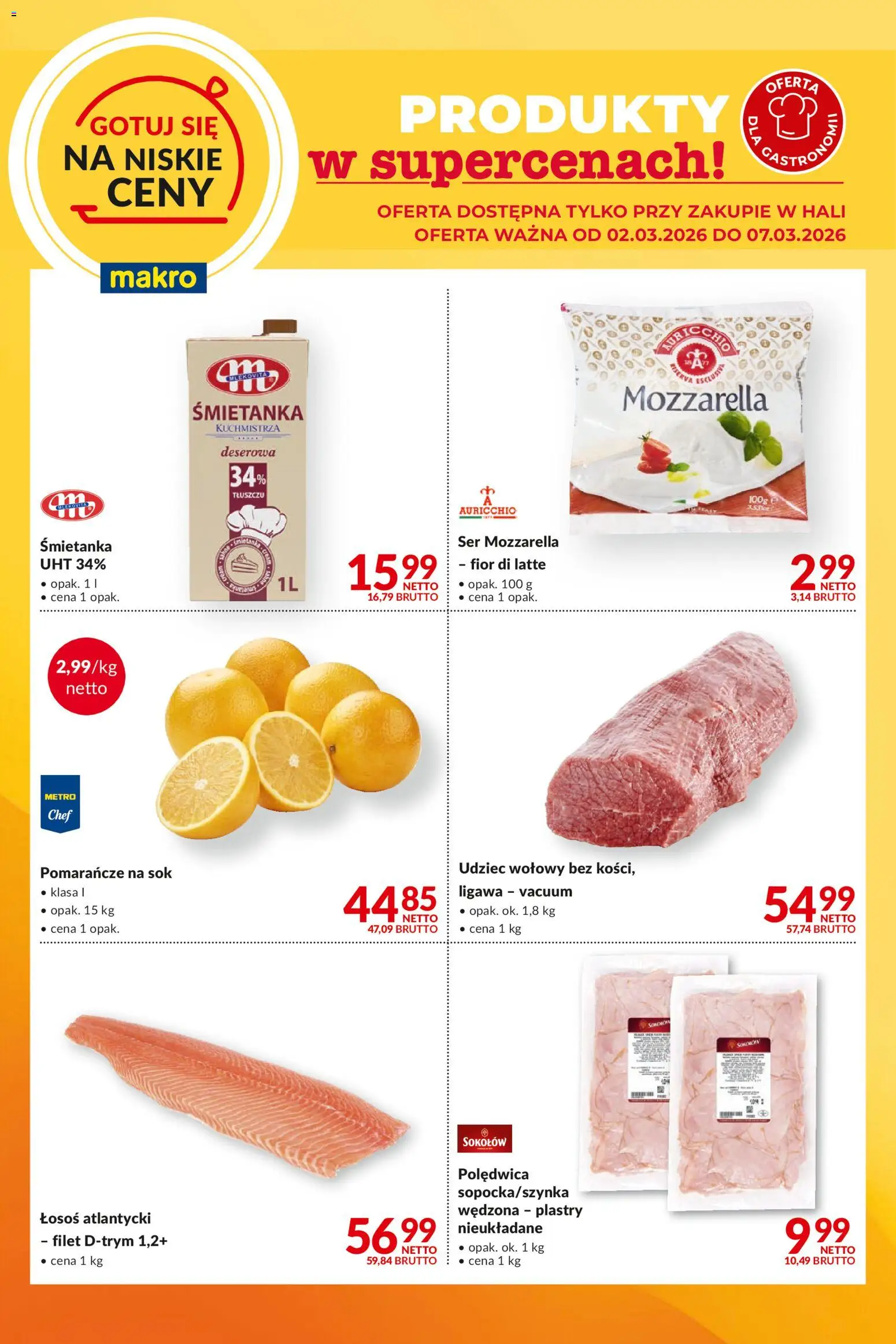 Makro gazetka - Gotuj się na niskie ceny od 02.03.2026 | Strona: 2 | Produkty: Łosoś atlantycki, Ser, Sok, Mozzarella