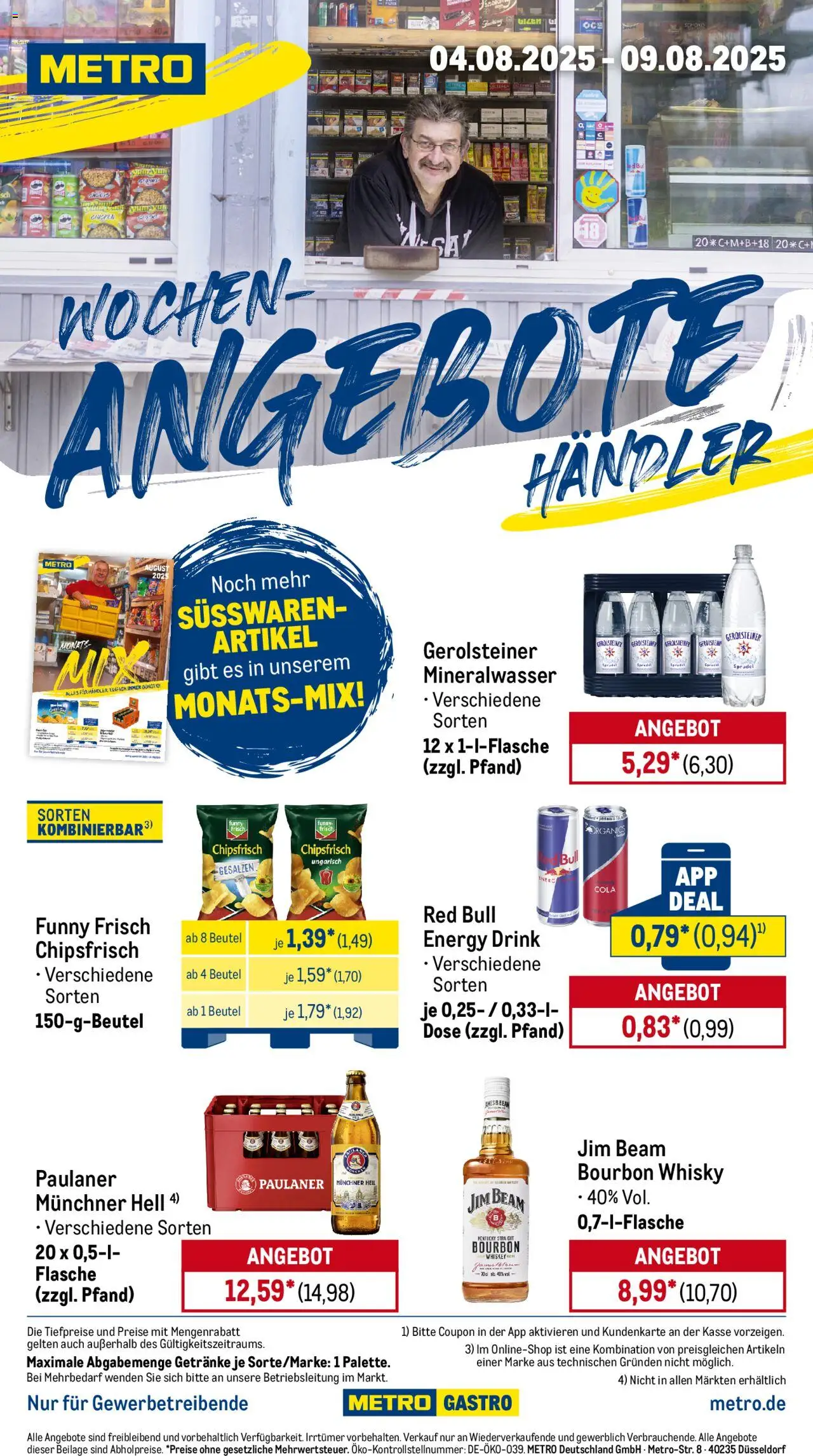 Metro - Wochen-Angebote Händler - gültig ab dem 04.08.2025 | Seite: 1 | Produkte: Whisky, Red bull, Bourbon, Paulaner