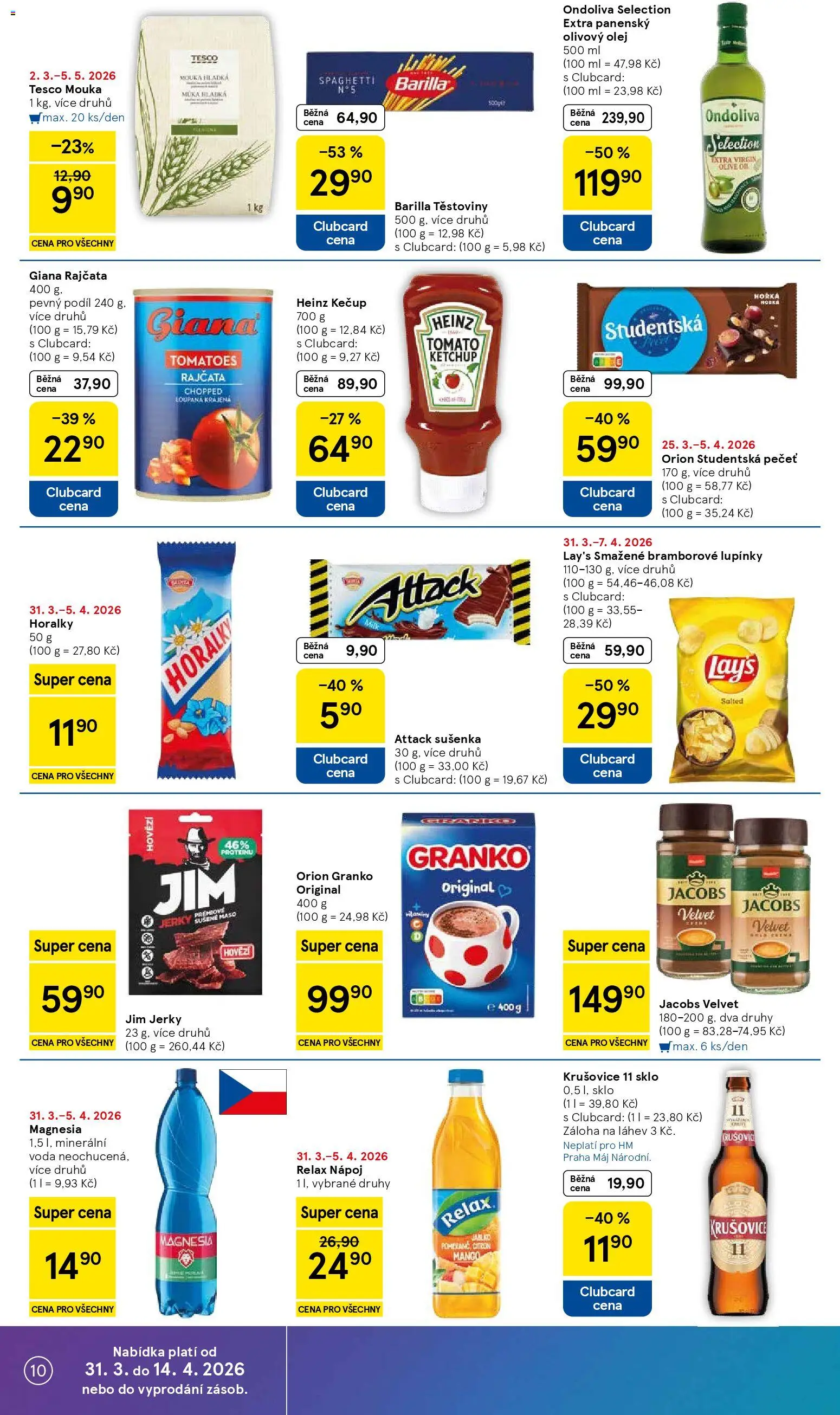 Tesco leták - Hypermarket od 31.03.2026 | Strana: 10 | Produkty: Hovězí, Voda, Těstoviny, Kečup Heinz