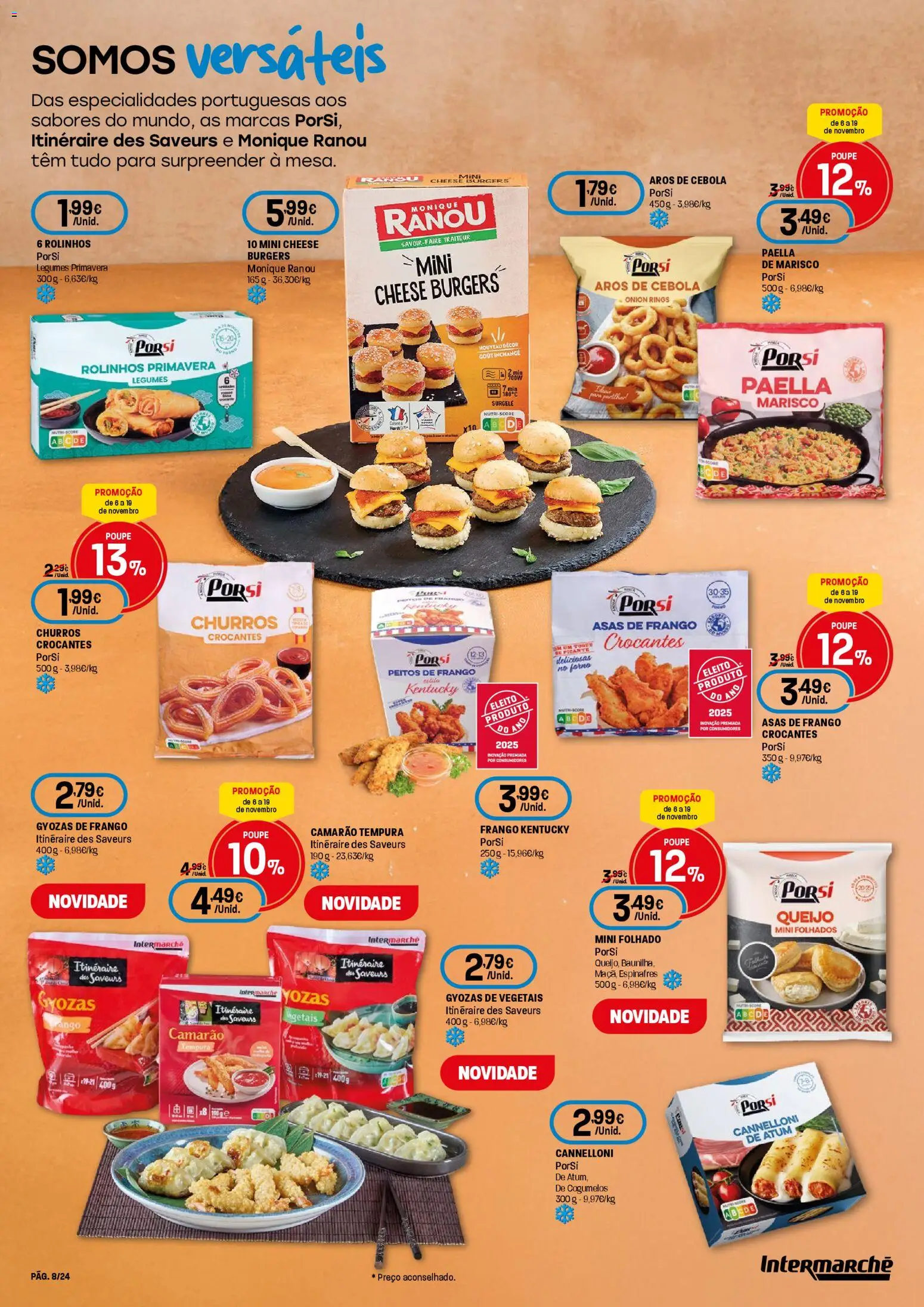Intermarché folheto │ válido de 06.11.2025 | Página: 8 | Produtos: Asas de frango, Atum, Camarão, Queijo