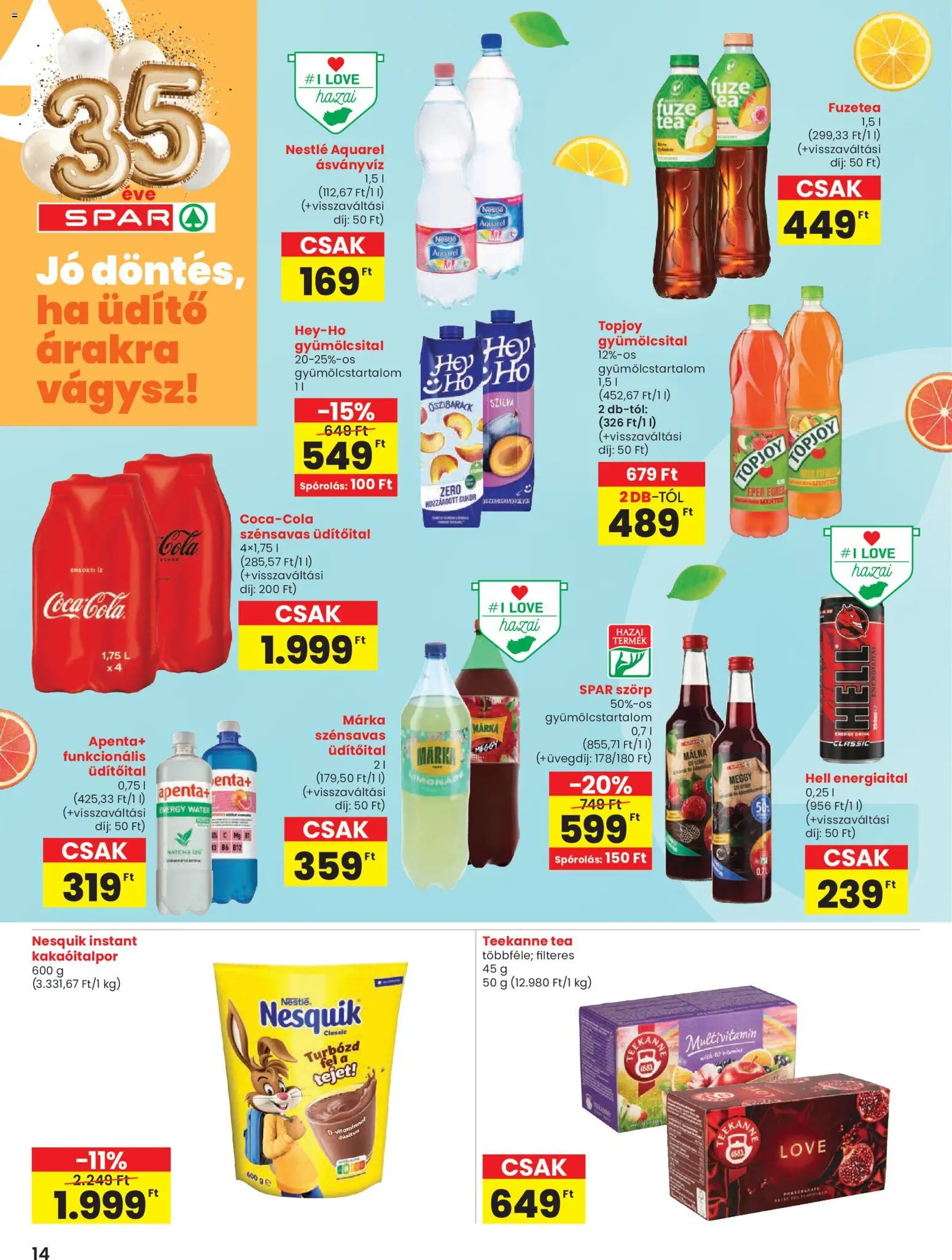 Spar akciós ujság - amely érvényes a következő dátumtól: 15.01.2026 | Oldal: 14 | Termékek: Energiaital, Meggy, Szilva, Eper