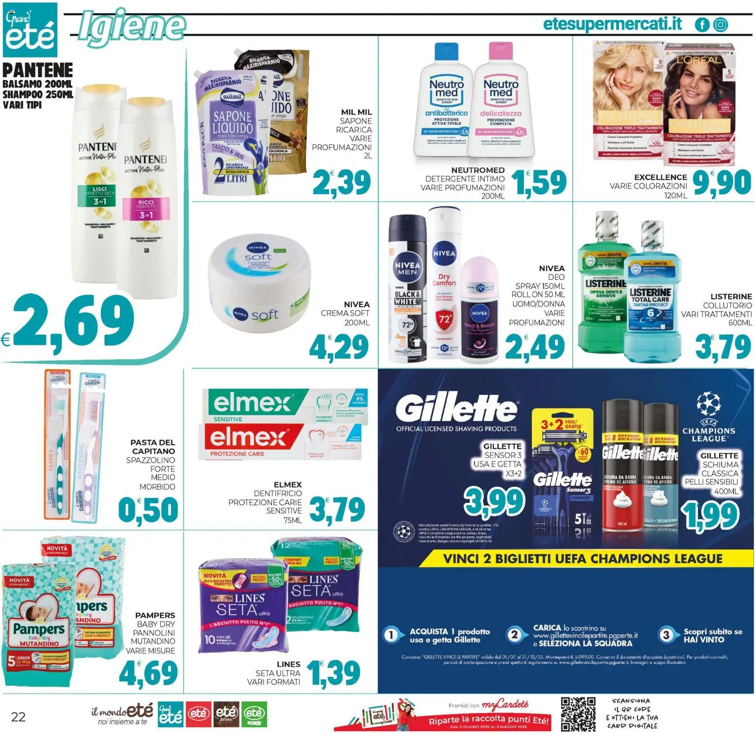 Volantino Eté del 21.11.2025 | Pagina: 22 | Prodotti: Shampoo, Dentifricio, Detergente, Pampers