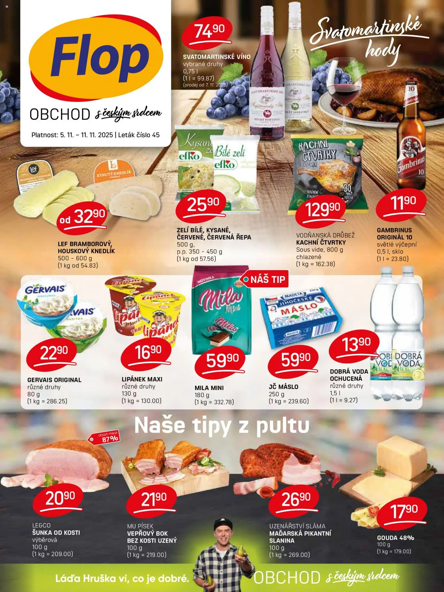 Flop leták od 05.11.2025 | Strana: 1 | Produkty: Lipánek, Voda, Zelí, Mila