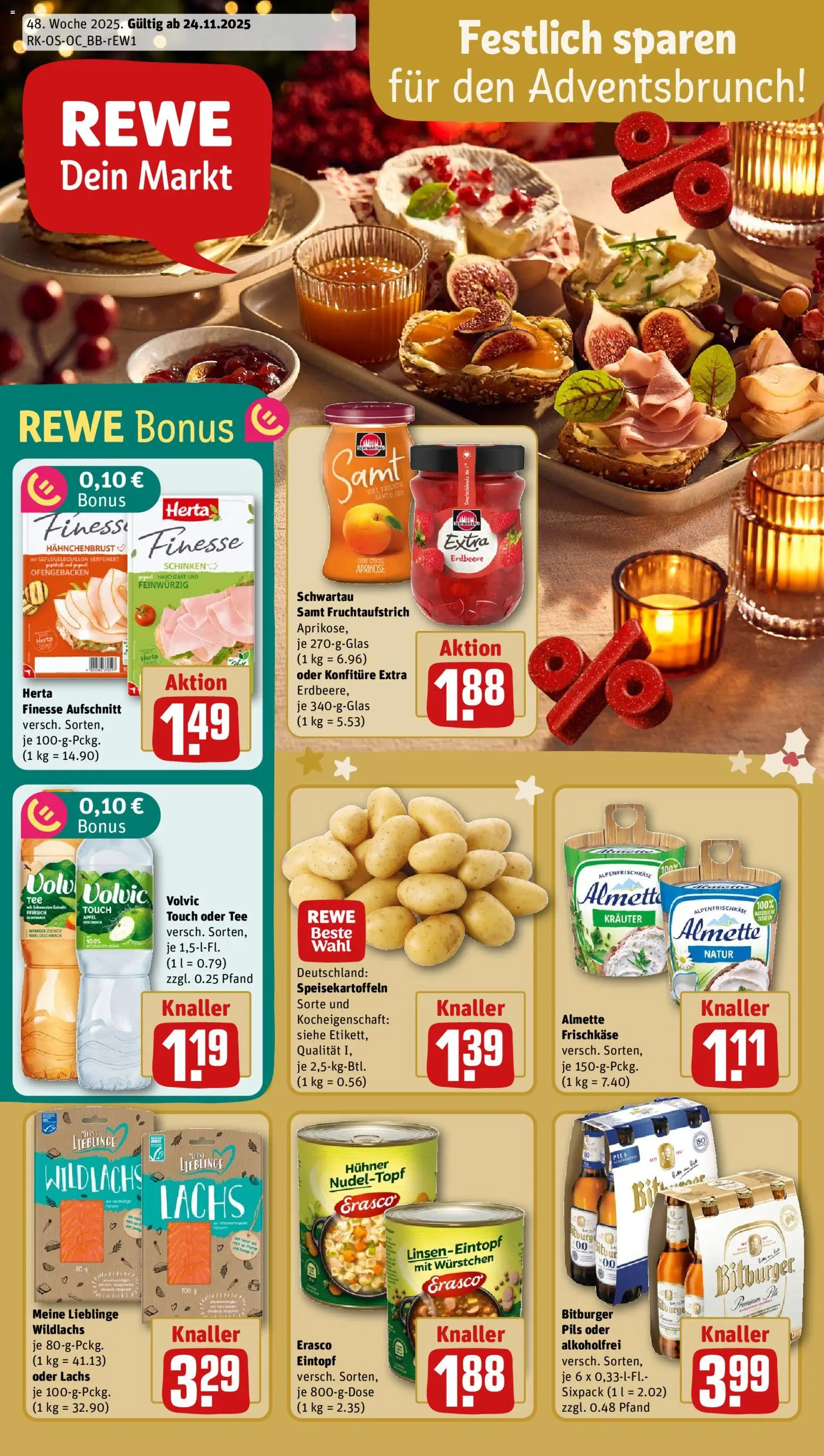 Rewe - Black Friday – gültig ab 24.11.2025 | Seite: 1 | Produkte: Schinken, Erasco, Volvic, Frischkase