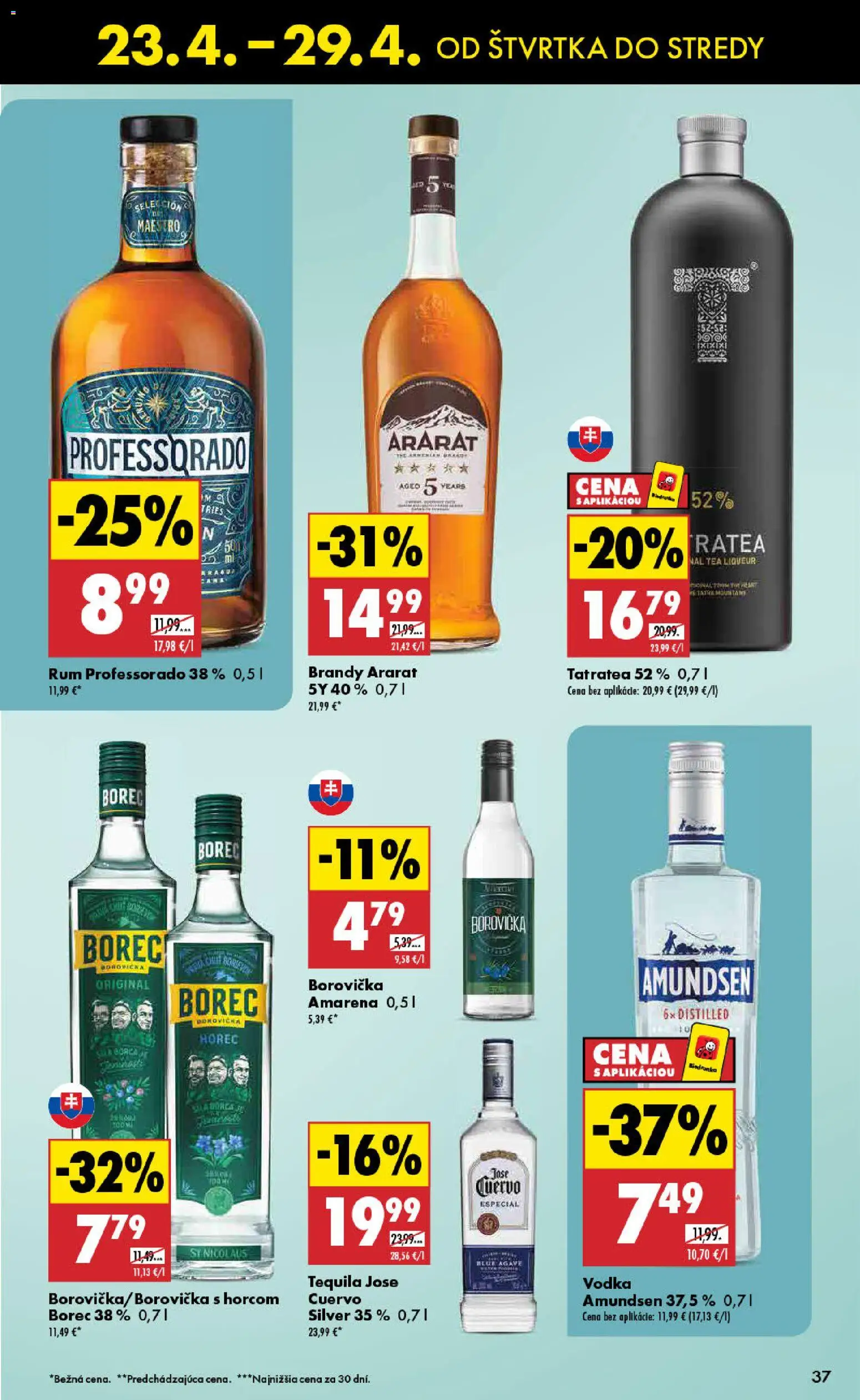 Nové Biedronka akcie – leták je platný od 23.04.2026 | Strana: 37 | Produkty: Borovička, Brandy, Vodka, Tequila