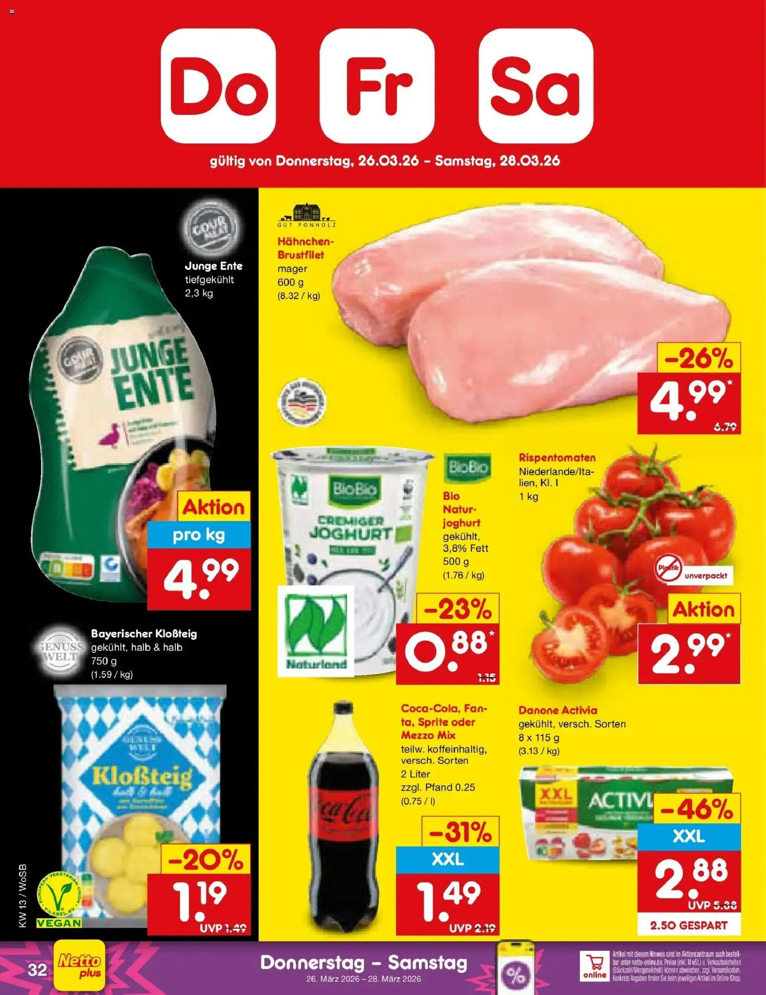Netto Marken-Discount Prospekt Lahnau	 – gültig ab 23.03.2026 | Seite: 46 | Produkte: Hahnchen, Mezzo mix, Joghurt, Ente
