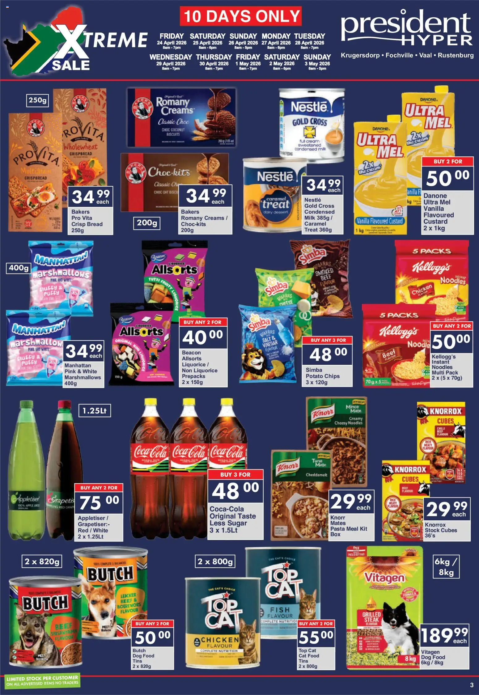 New President Hyper catalogue – valid from 24.04.2026 | Page: 3 | Products: Tuna, Milk, Pasta, Cat food