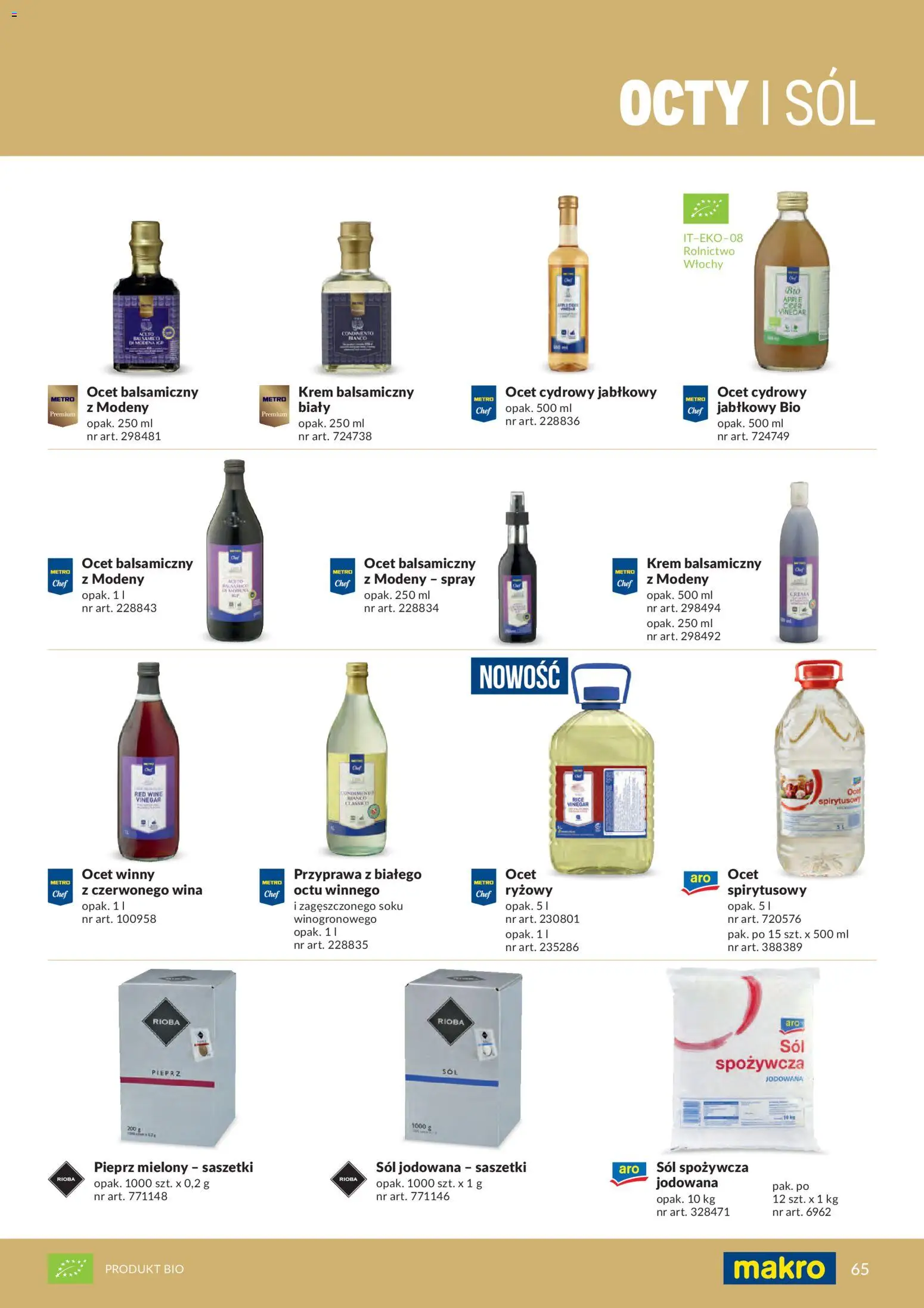 Makro gazetka - Produktów marek własnych dla profesjonalnej Gastronomii od 01.03.2026 | Strona: 65 | Produkty: Ocet, Krem balsamiczny, Ocet balsamiczny, Sól