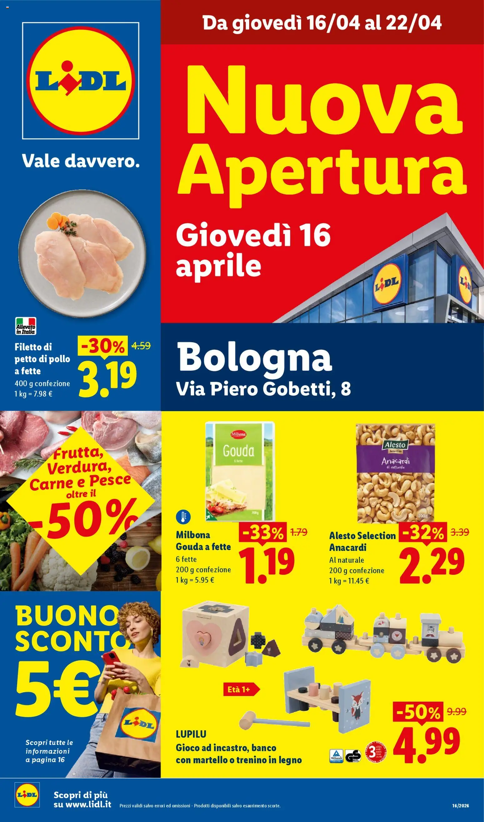 Volantino Lidl del 16.04.2026 | Pagina: 1 | Prodotti: Petto di Pollo, Pollo, Gioco, Martello