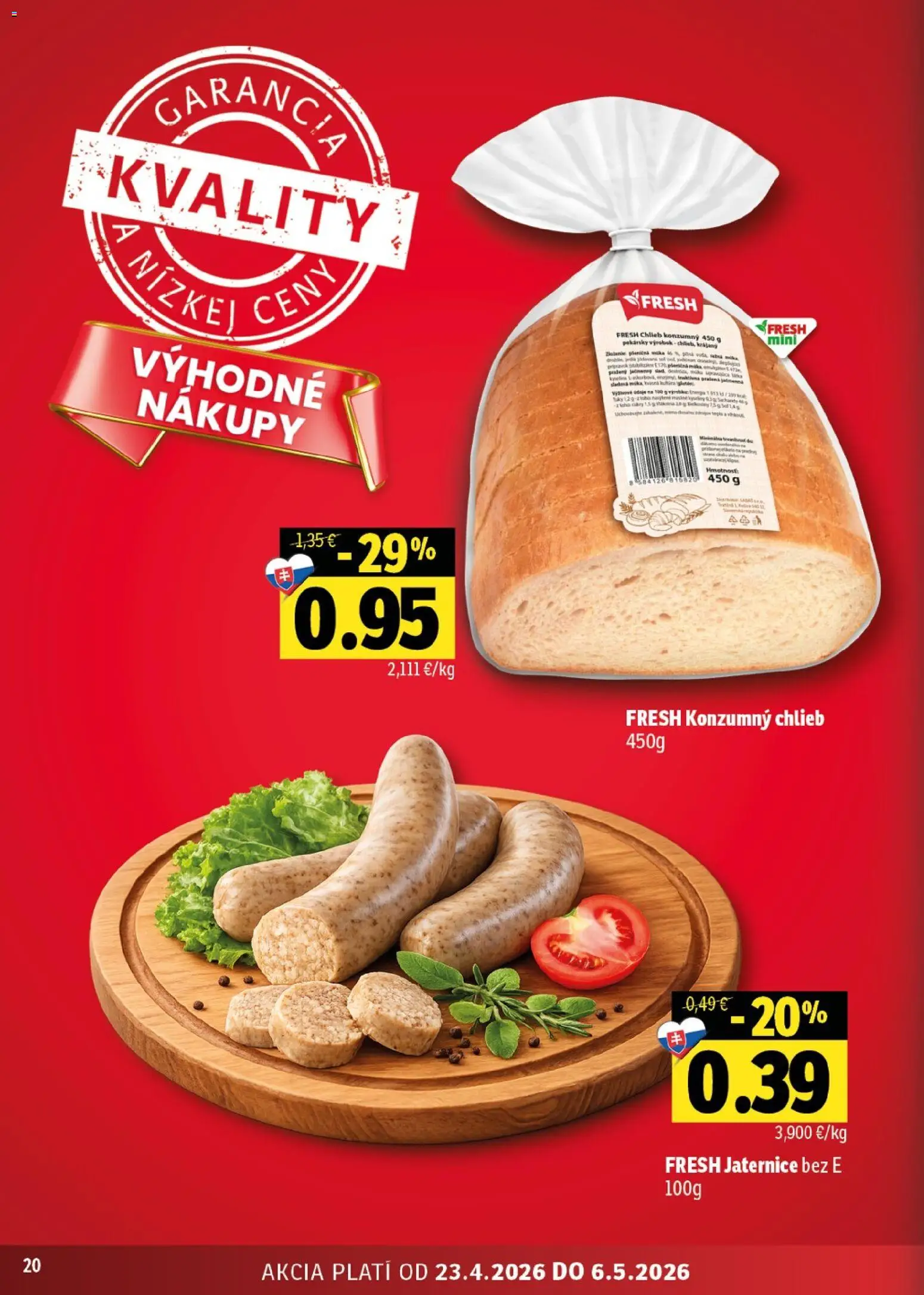 Nové Fresh akcie – leták je platný od 23.04.2026 | Strana: 20 | Produkty: Chlieb