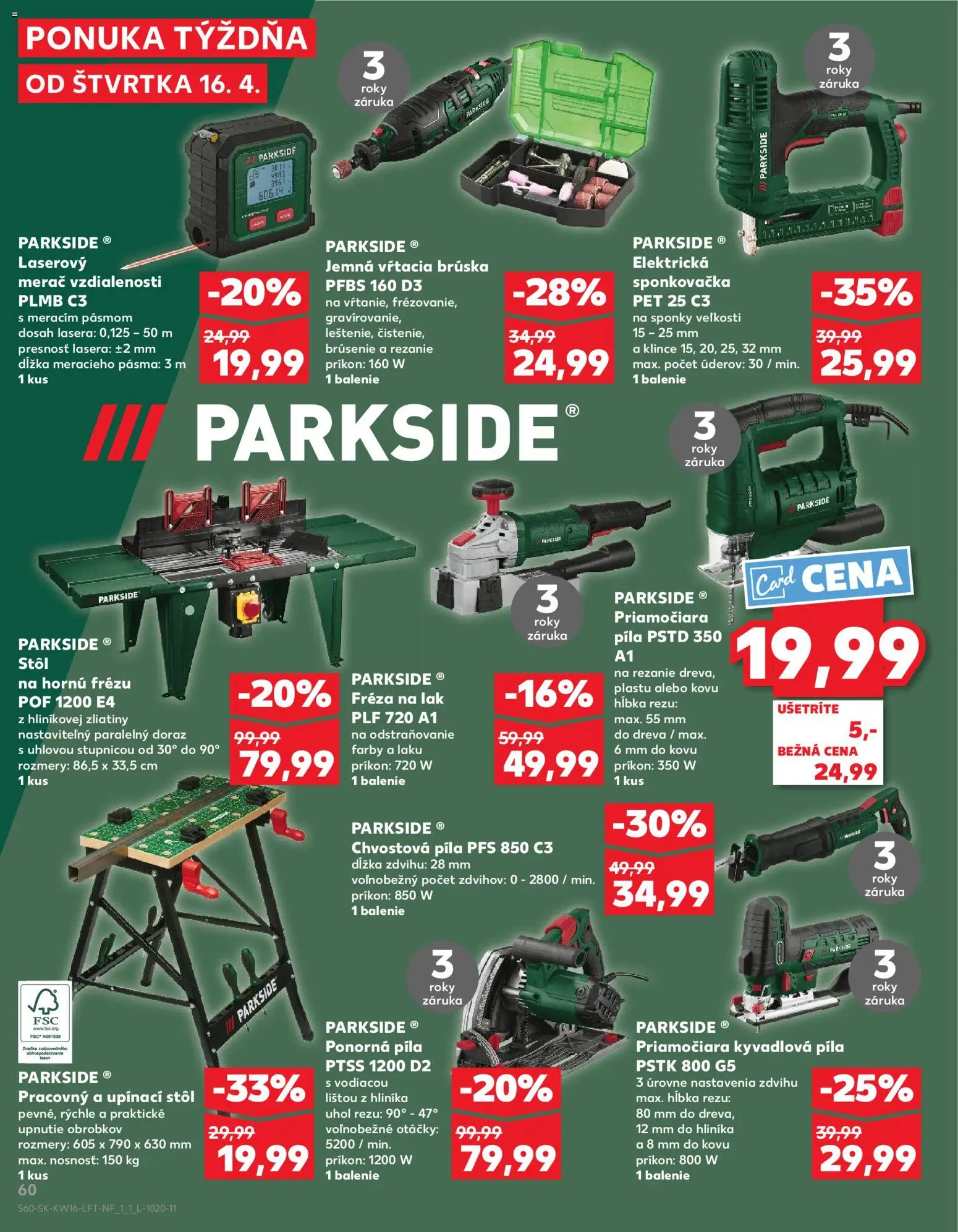 Nové Kaufland akcie – leták je platný od 16.04.2026 | Strana: 60 | Produkty: Stôl, Laser, Laserový merač, Píla