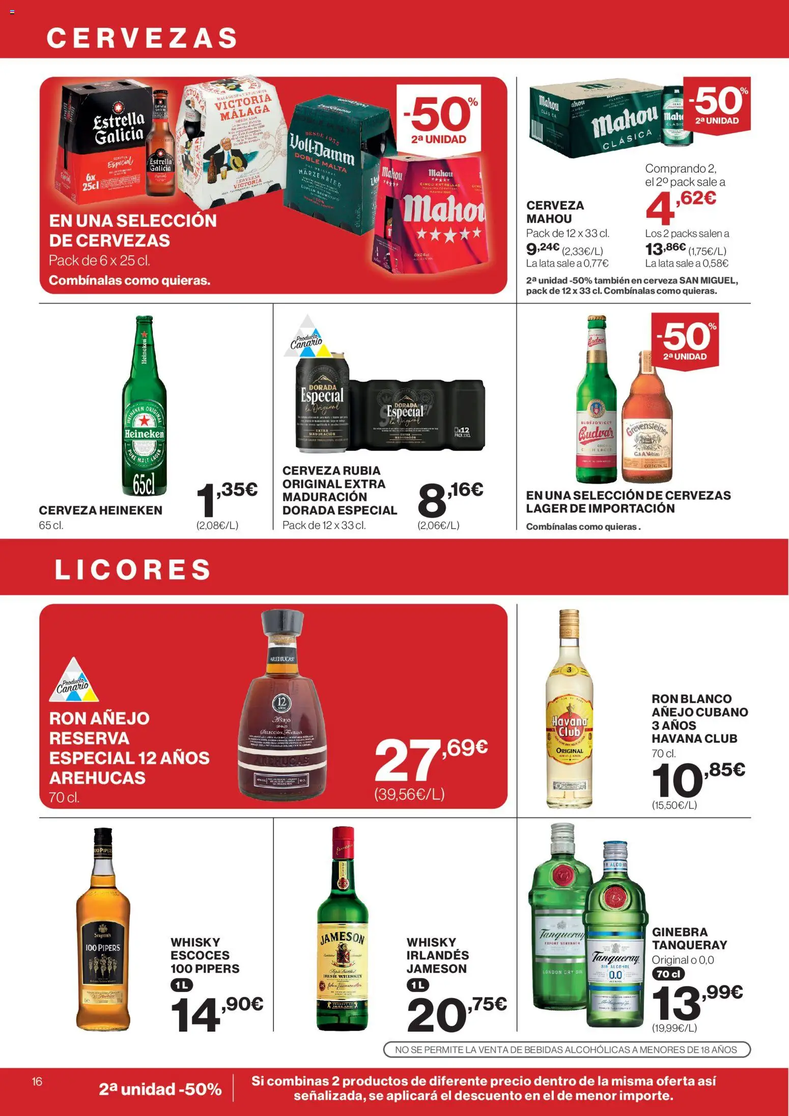 Supercor Canarias │ válido desde el 12.03.2026 | Página: 16 | Productos: Ron, Whisky, Μανέστρα, Σπανάκι