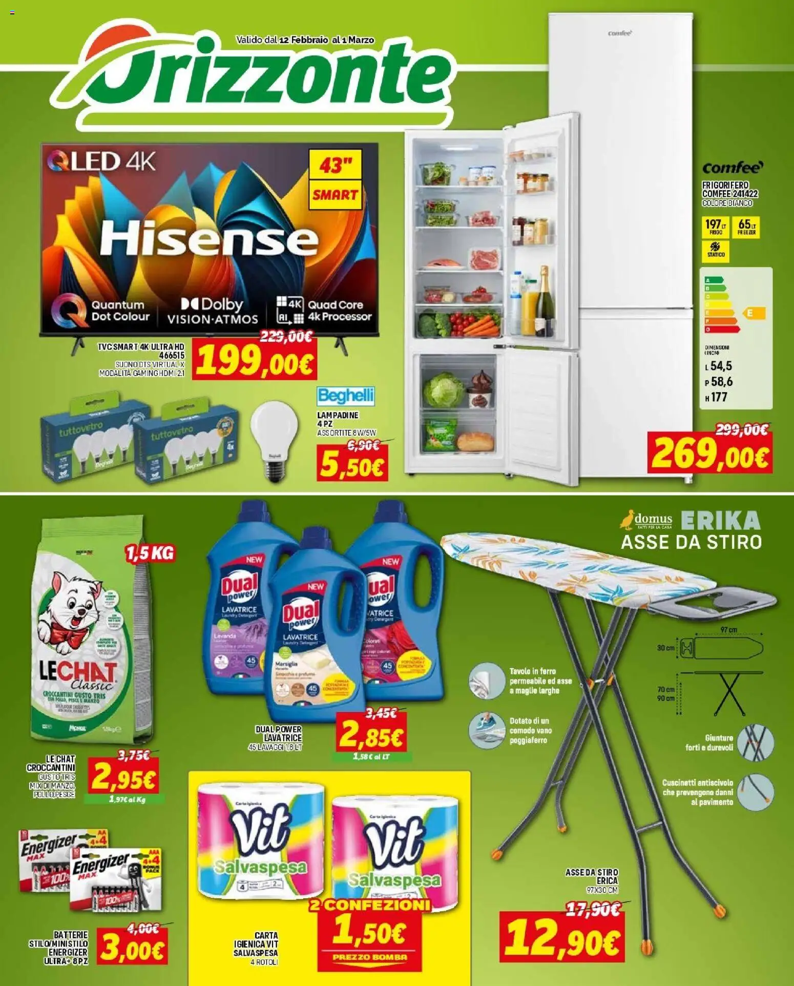 Volantino Orizzonte del 12.02.2026 | Pagina: 1 | Prodotti: Pavimento, Freezer, Tavolo, Batterie