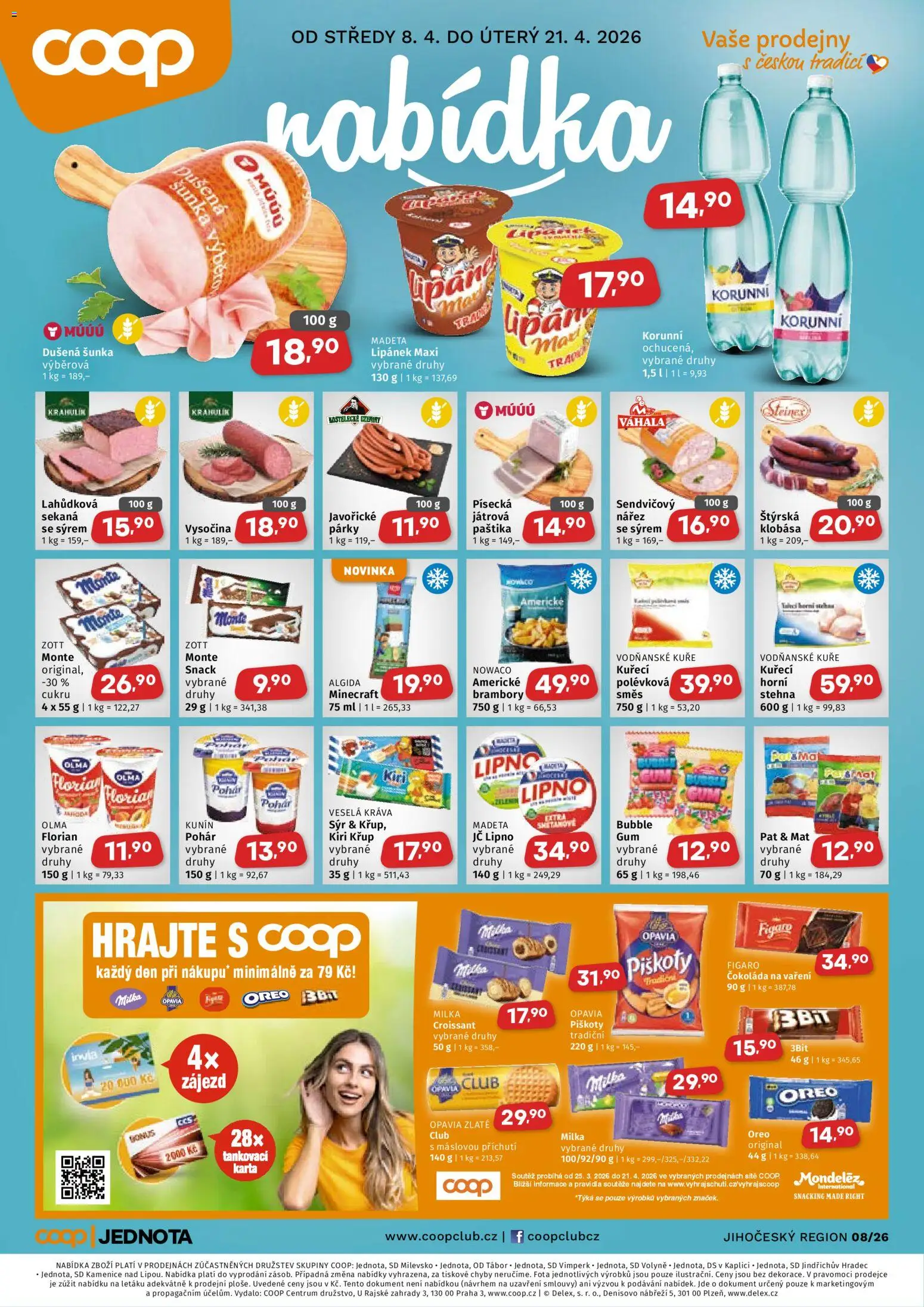 Coop leták - Jihočeský region od 08.04.2026 | Strana: 1 | Produkty: Lipánek, Klobása, Vysočina, Čokoláda na vaření